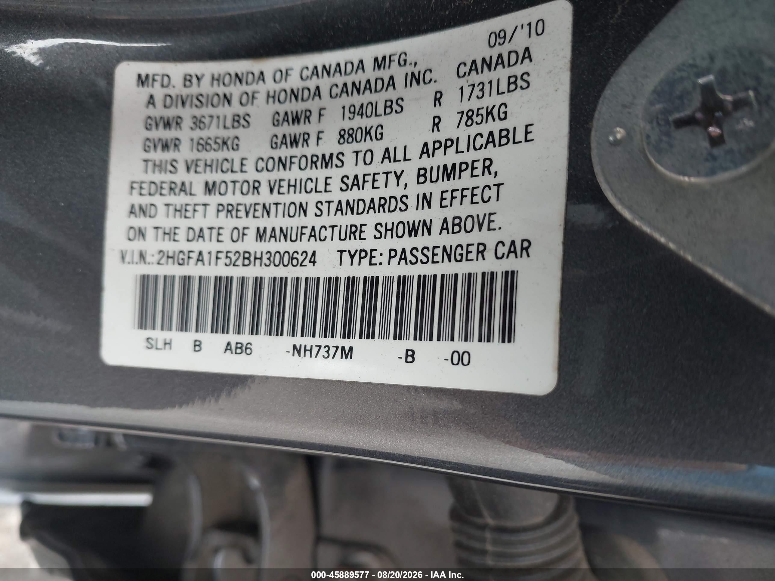 2011 Honda Civic Lx Gray vin: 2HGFA1F52BH300624