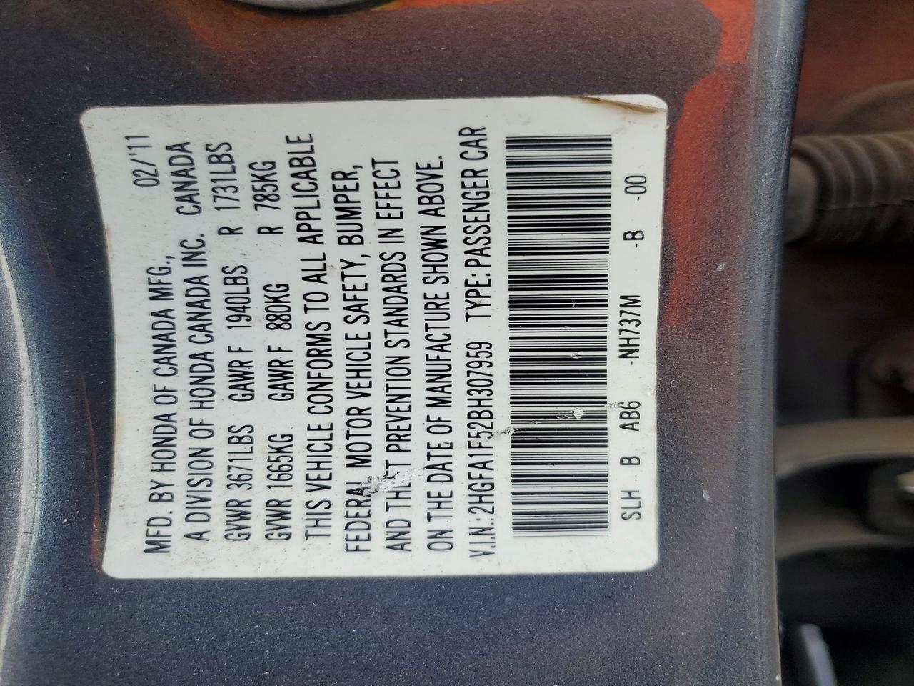 2011 Honda Civic Lx Gray vin: 2HGFA1F52BH307959