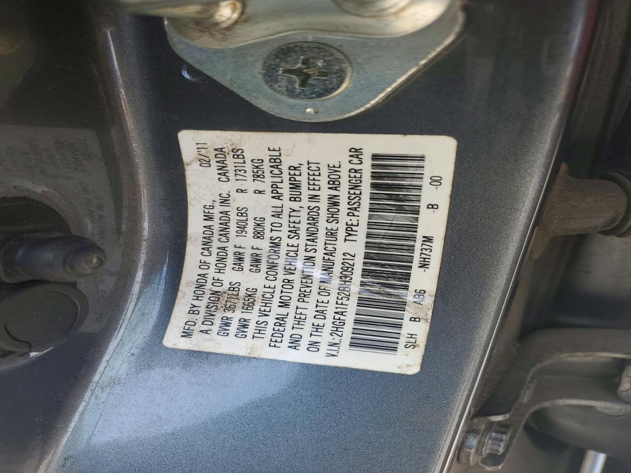 2011 Honda Civic Lx Gray vin: 2HGFA1F52BH309212