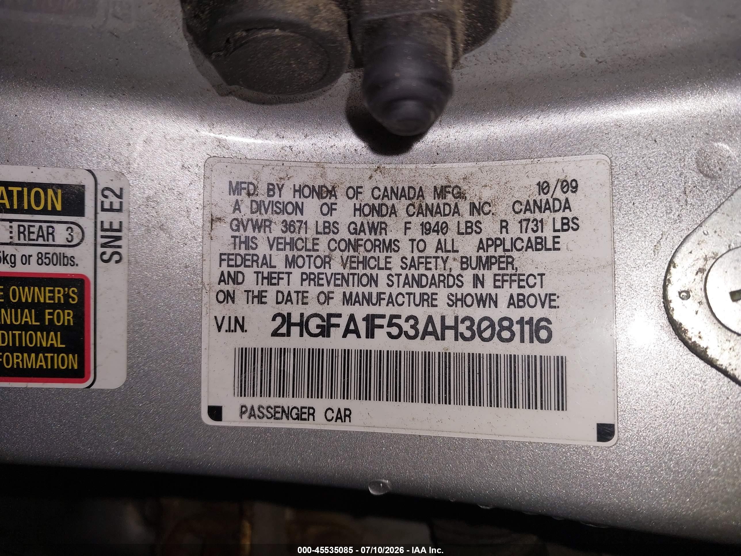 2010 Honda Civic Lx Серебряный vin: 2HGFA1F53AH308116