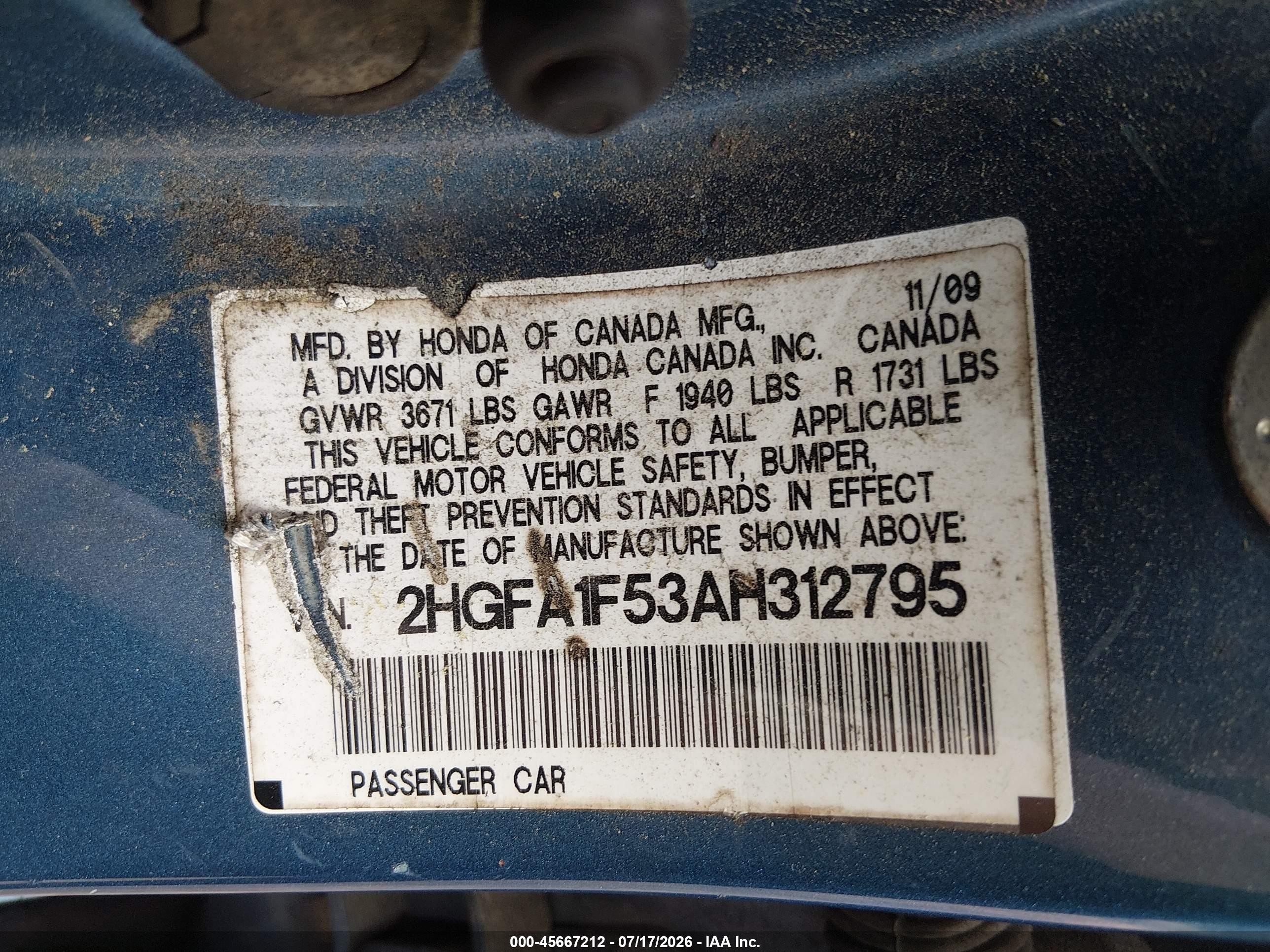 2010 Honda Civic Lx Blue vin: 2HGFA1F53AH312795
