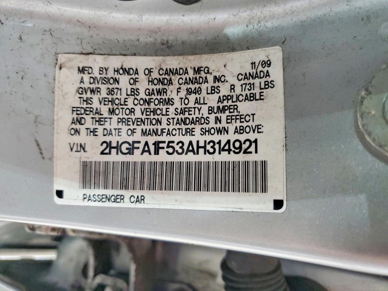 2010 Honda Civic Lx Silver vin: 2HGFA1F53AH314921