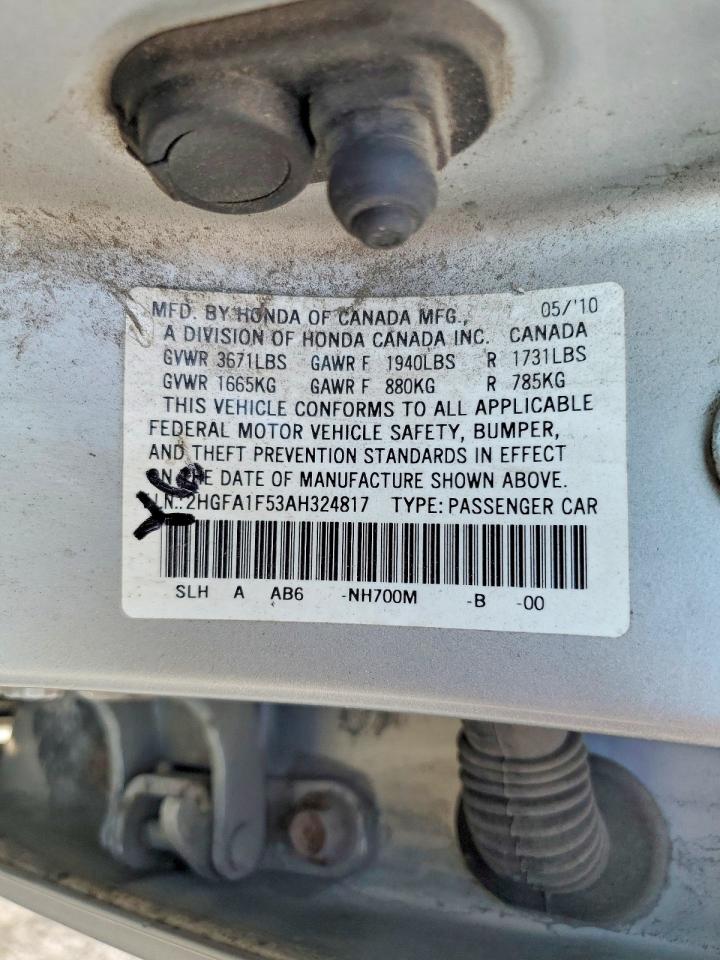 2010 Honda Civic Lx Silver vin: 2HGFA1F53AH324817
