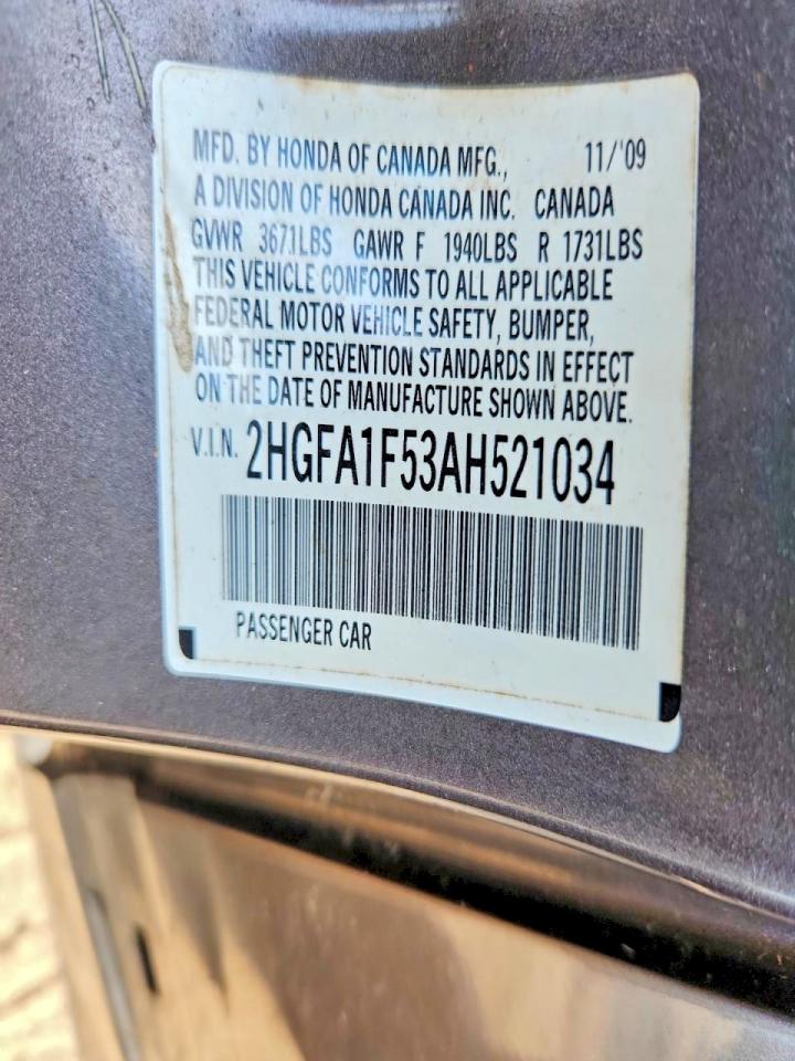 2010 Honda Civic Lx Серый vin: 2HGFA1F53AH521034