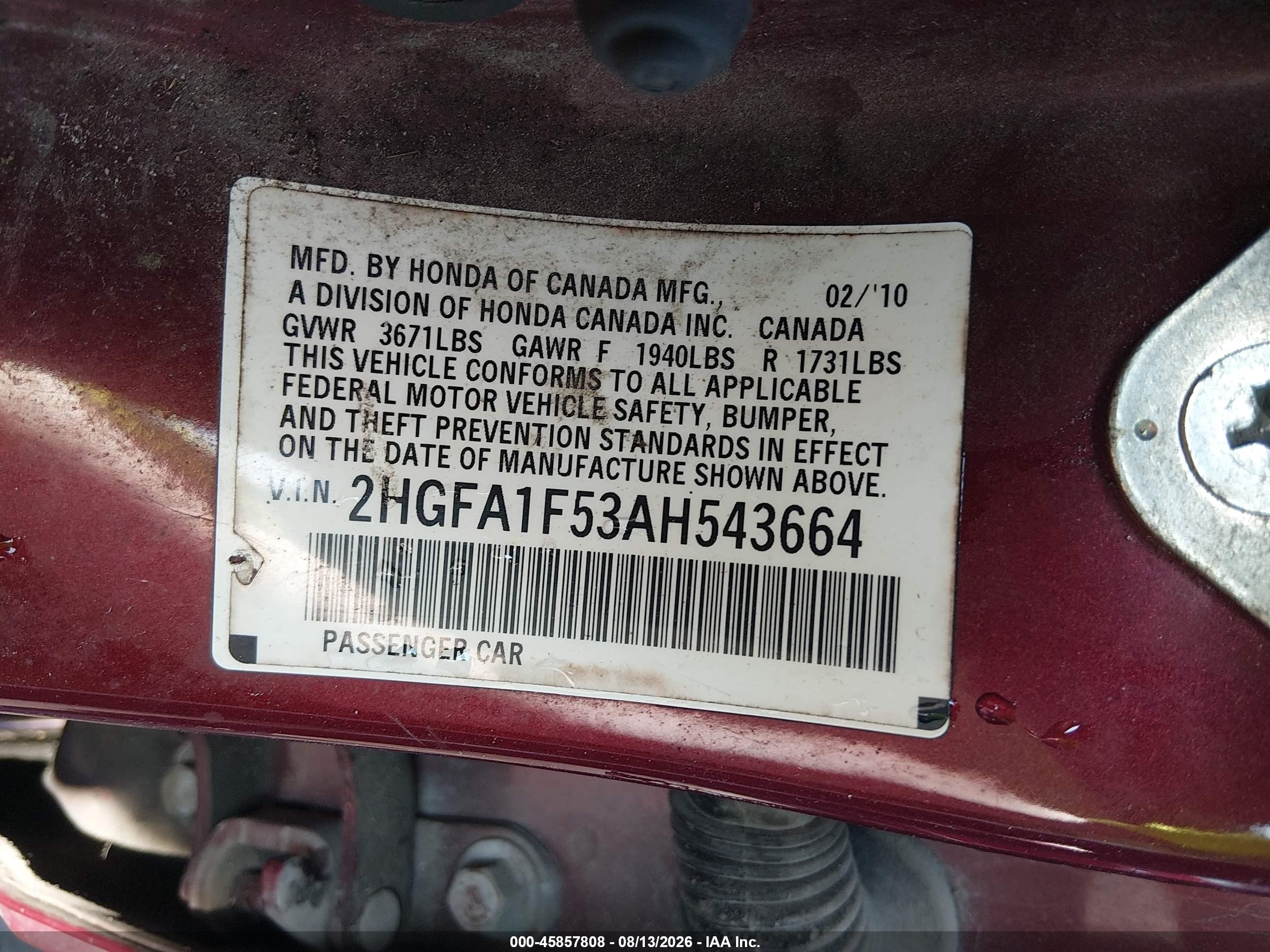 2010 Honda Civic Lx Красный vin: 2HGFA1F53AH543664