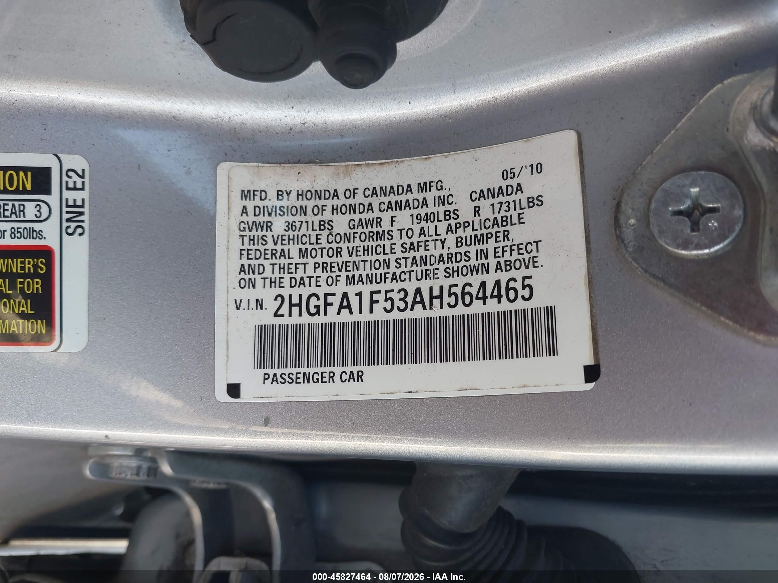 2010 Honda Civic Lx Серебряный vin: 2HGFA1F53AH564465