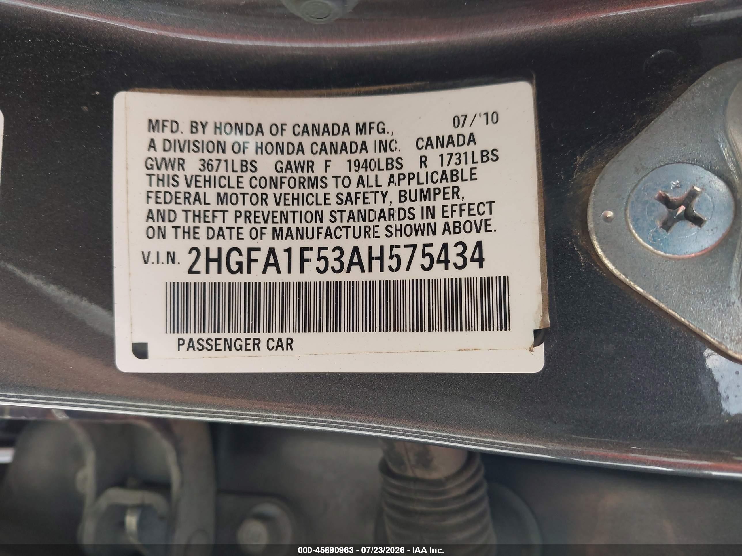 2010 Honda Civic Lx Beige vin: 2HGFA1F53AH575434