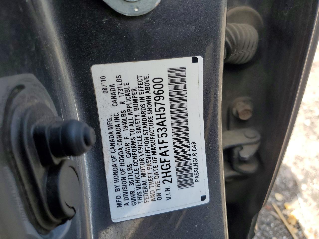 2010 Honda Civic Lx Gray vin: 2HGFA1F53AH579600