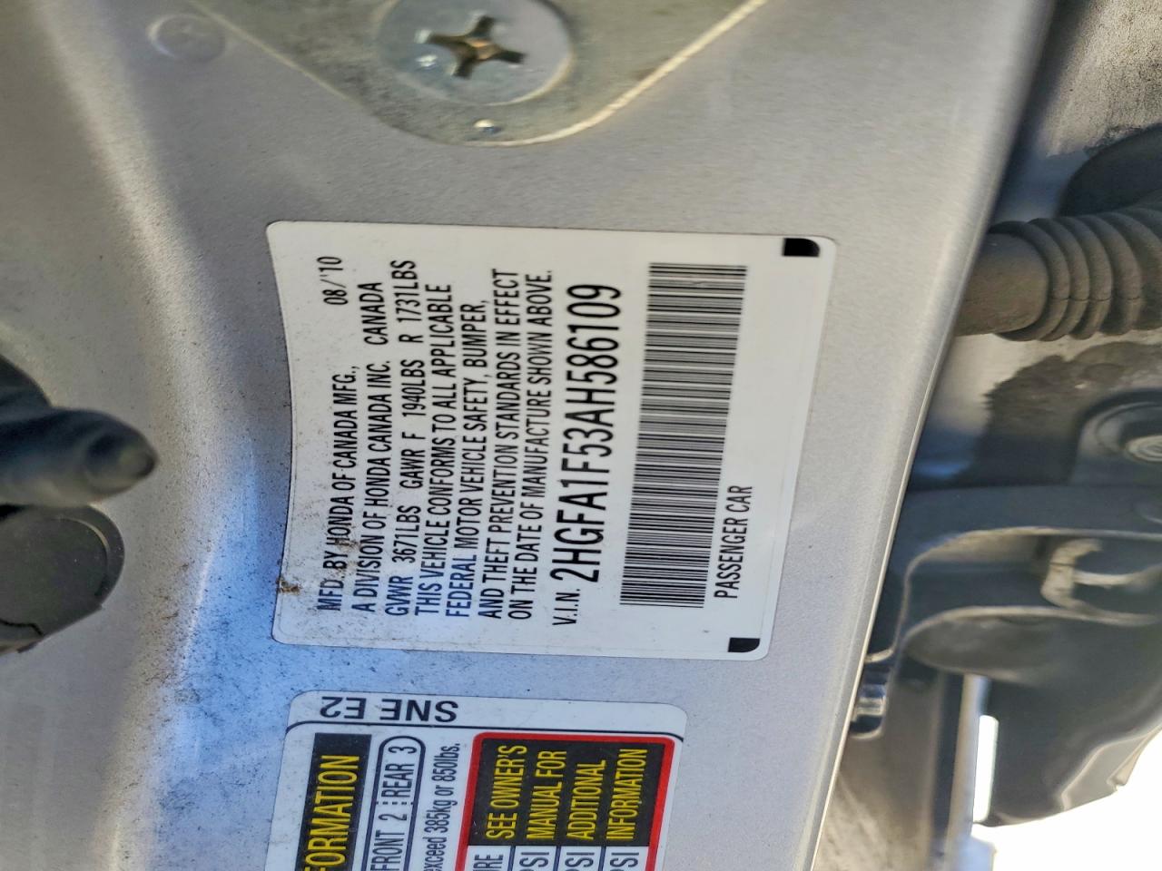 2010 Honda Civic Lx Серебряный vin: 2HGFA1F53AH586109