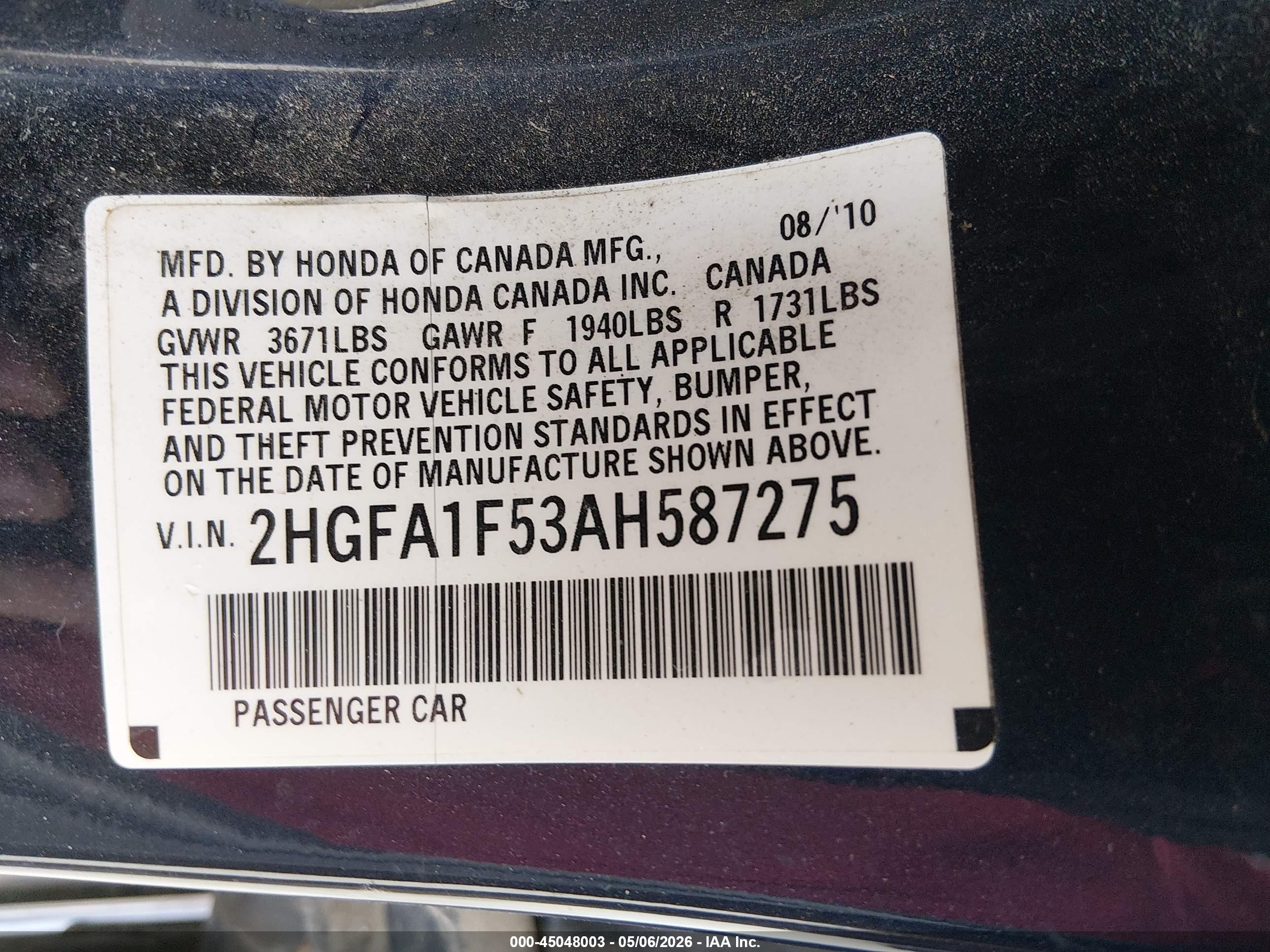 2010 Honda Civic Lx Синий vin: 2HGFA1F53AH587275