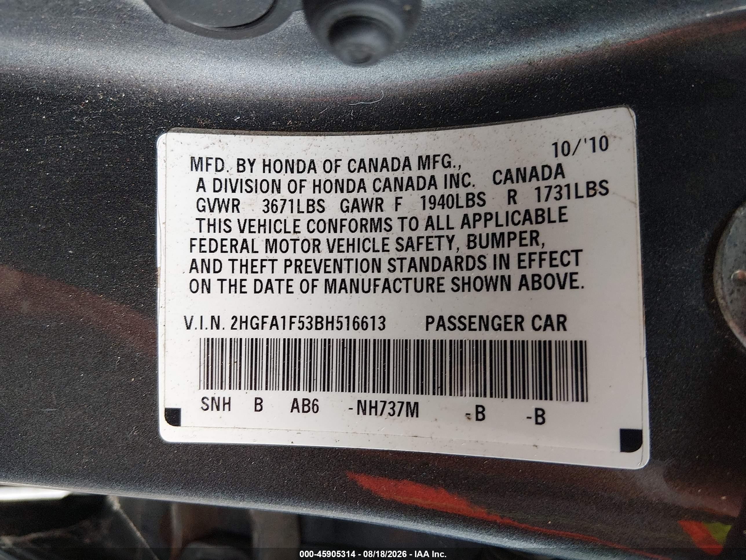 2011 Honda Civic Lx Gray vin: 2HGFA1F53BH516613