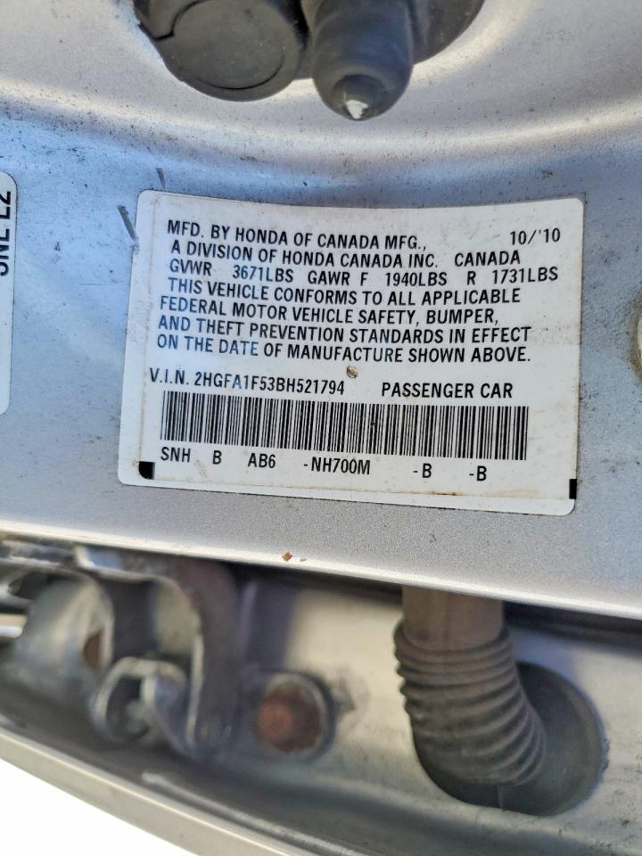 2011 Honda Civic Lx Silver vin: 2HGFA1F53BH521794