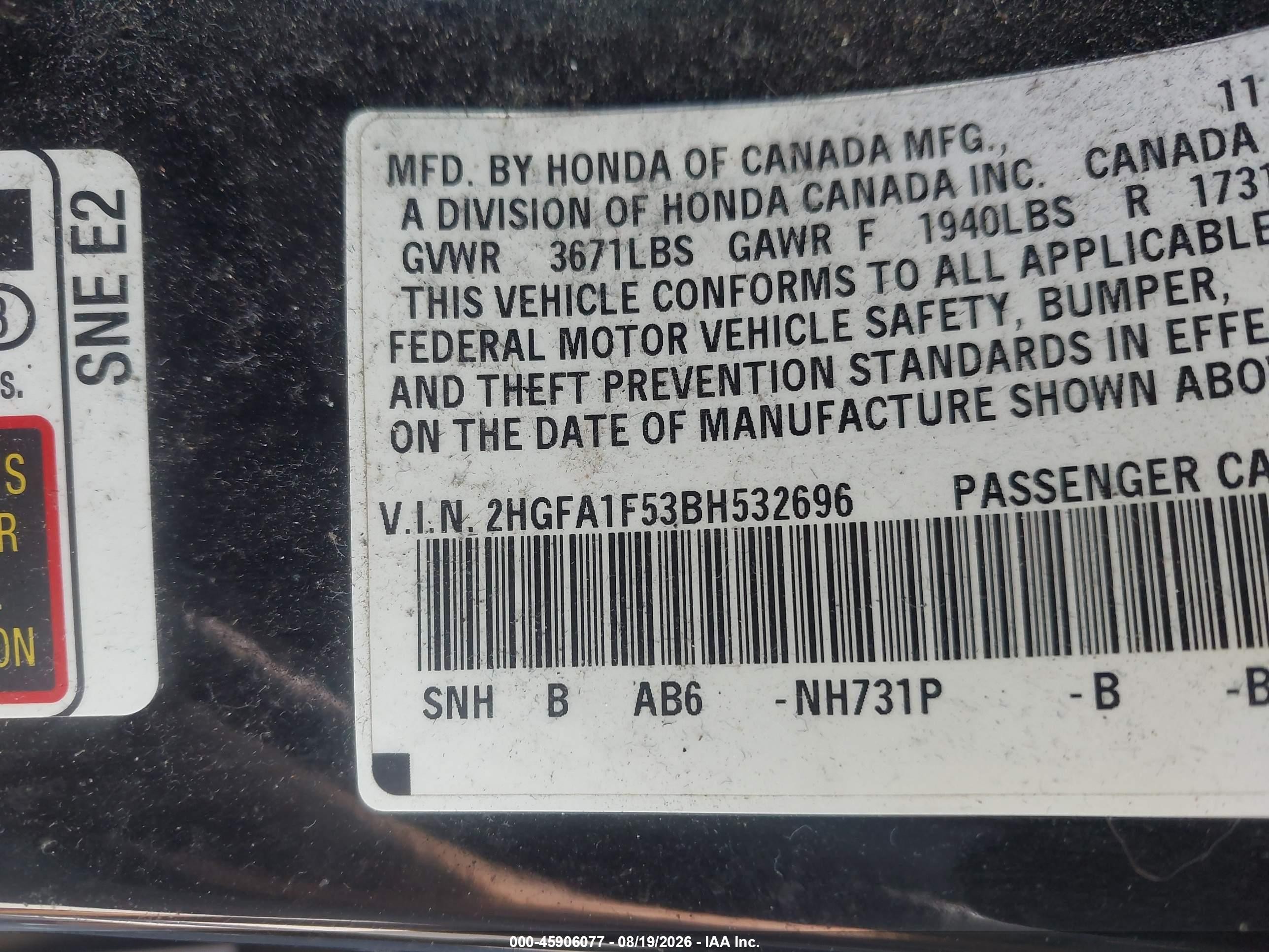 2011 Honda Civic Lx Black vin: 2HGFA1F53BH532696