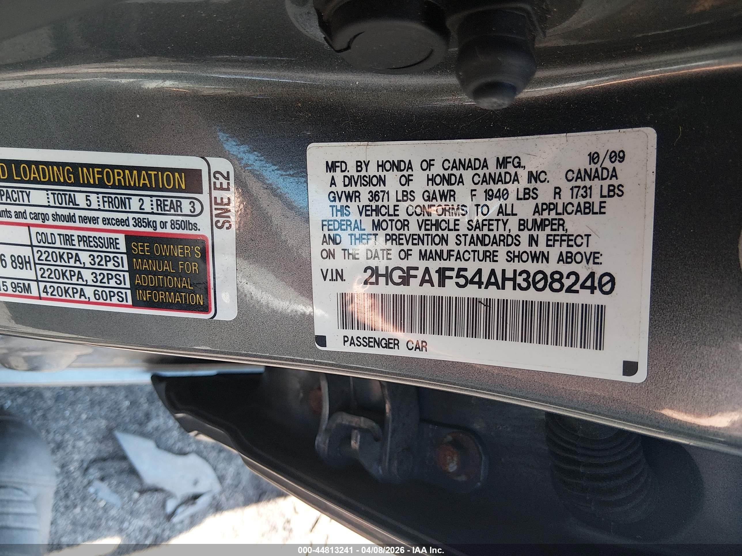 2010 Honda Civic Lx Gray vin: 2HGFA1F54AH308240