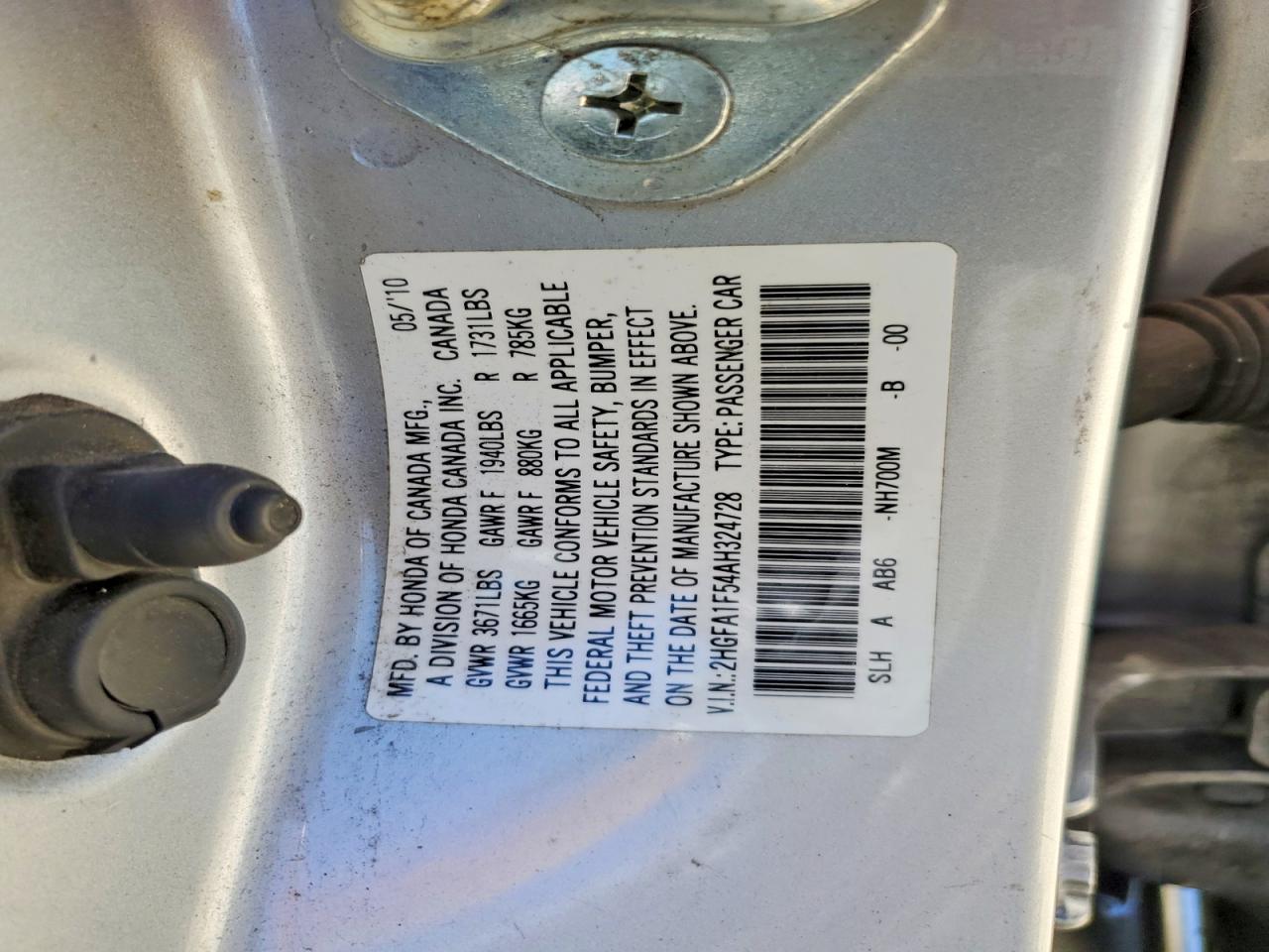 2010 Honda Civic Lx Silver vin: 2HGFA1F54AH324728