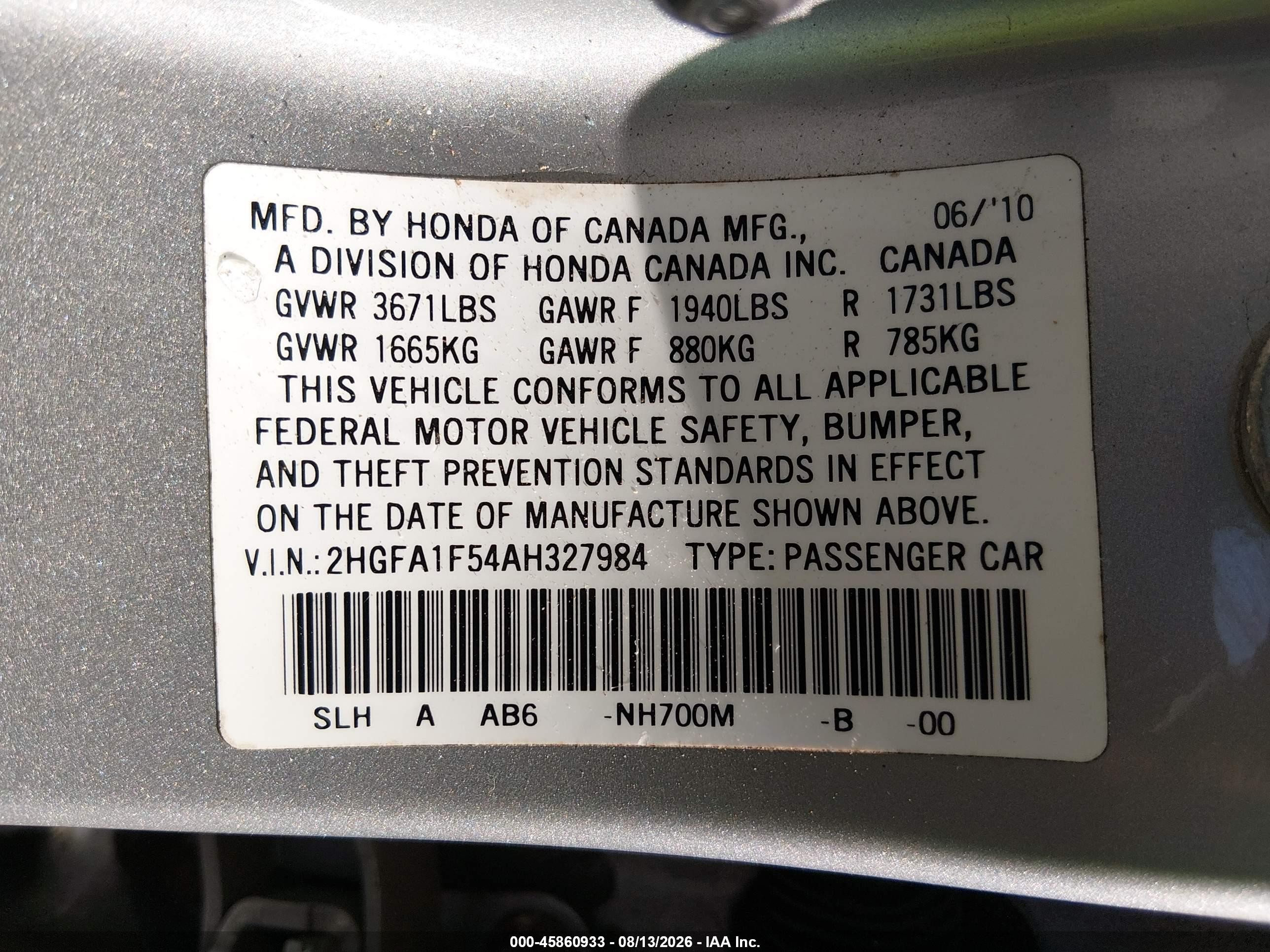 2010 Honda Civic Lx Silver vin: 2HGFA1F54AH327984