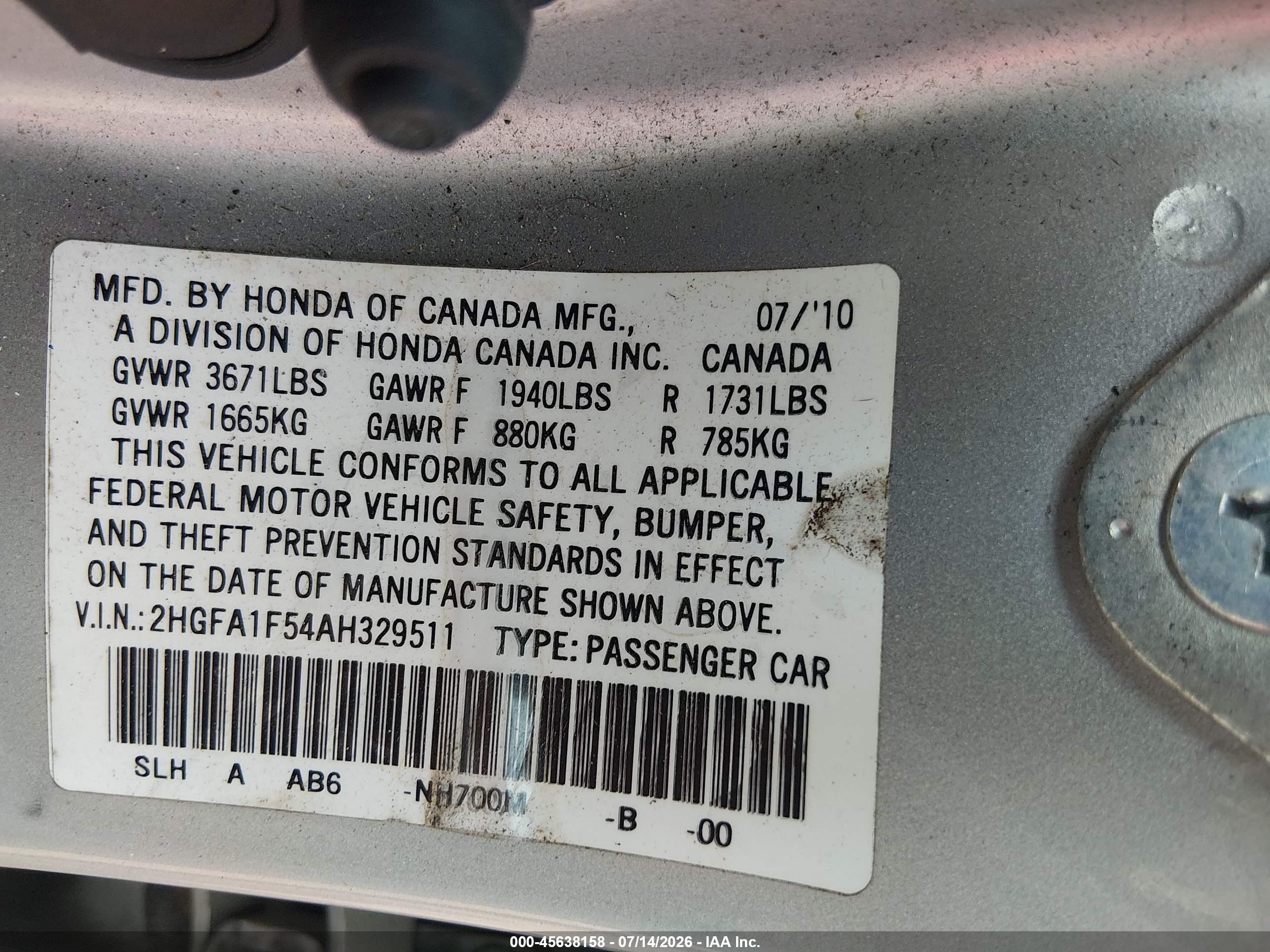2010 Honda Civic Lx Silver vin: 2HGFA1F54AH329511