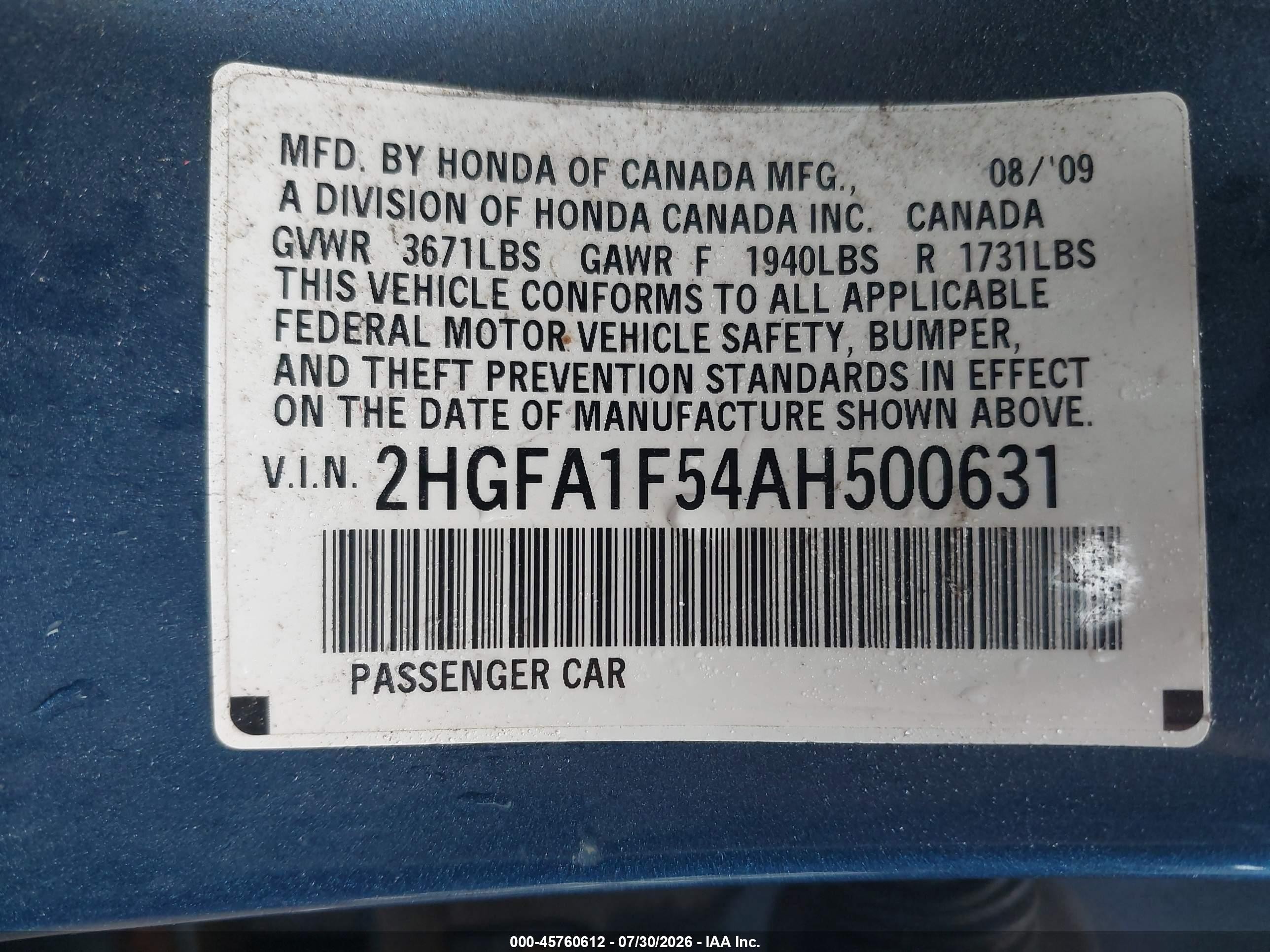 2010 Honda Civic Lx Blue vin: 2HGFA1F54AH500631