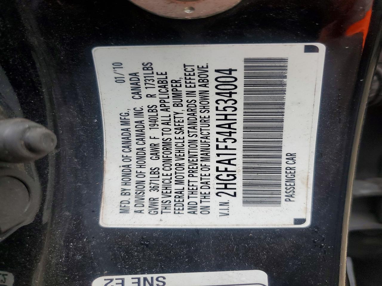 2010 Honda Civic Lx Black vin: 2HGFA1F54AH534004