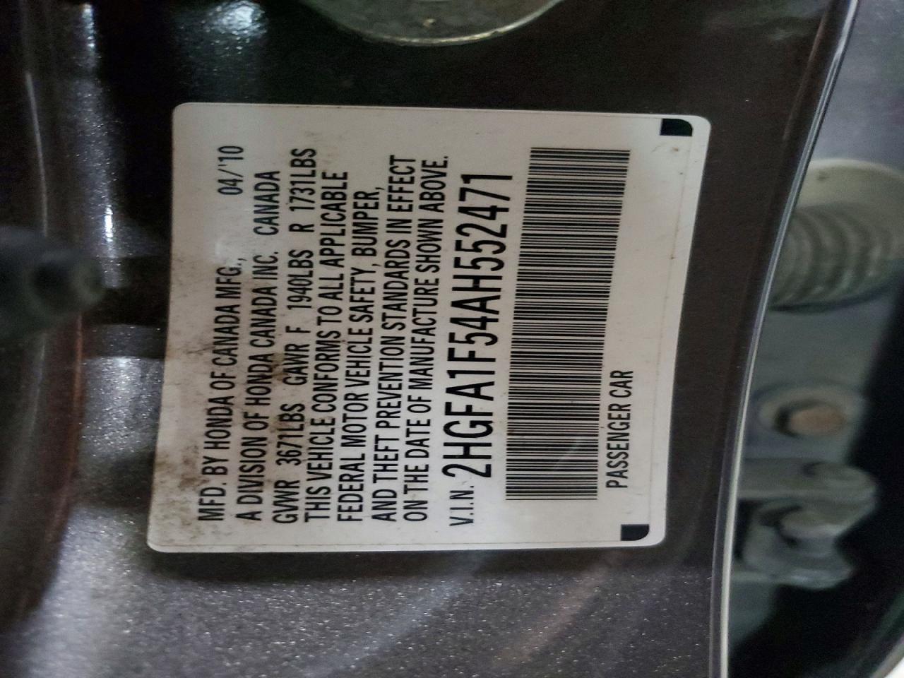 2010 Honda Civic Lx Charcoal vin: 2HGFA1F54AH552471