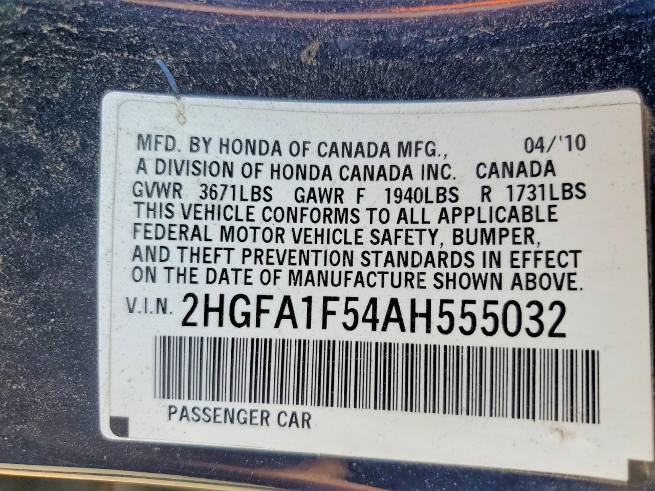 2010 Honda Civic Lx Blue vin: 2HGFA1F54AH555032