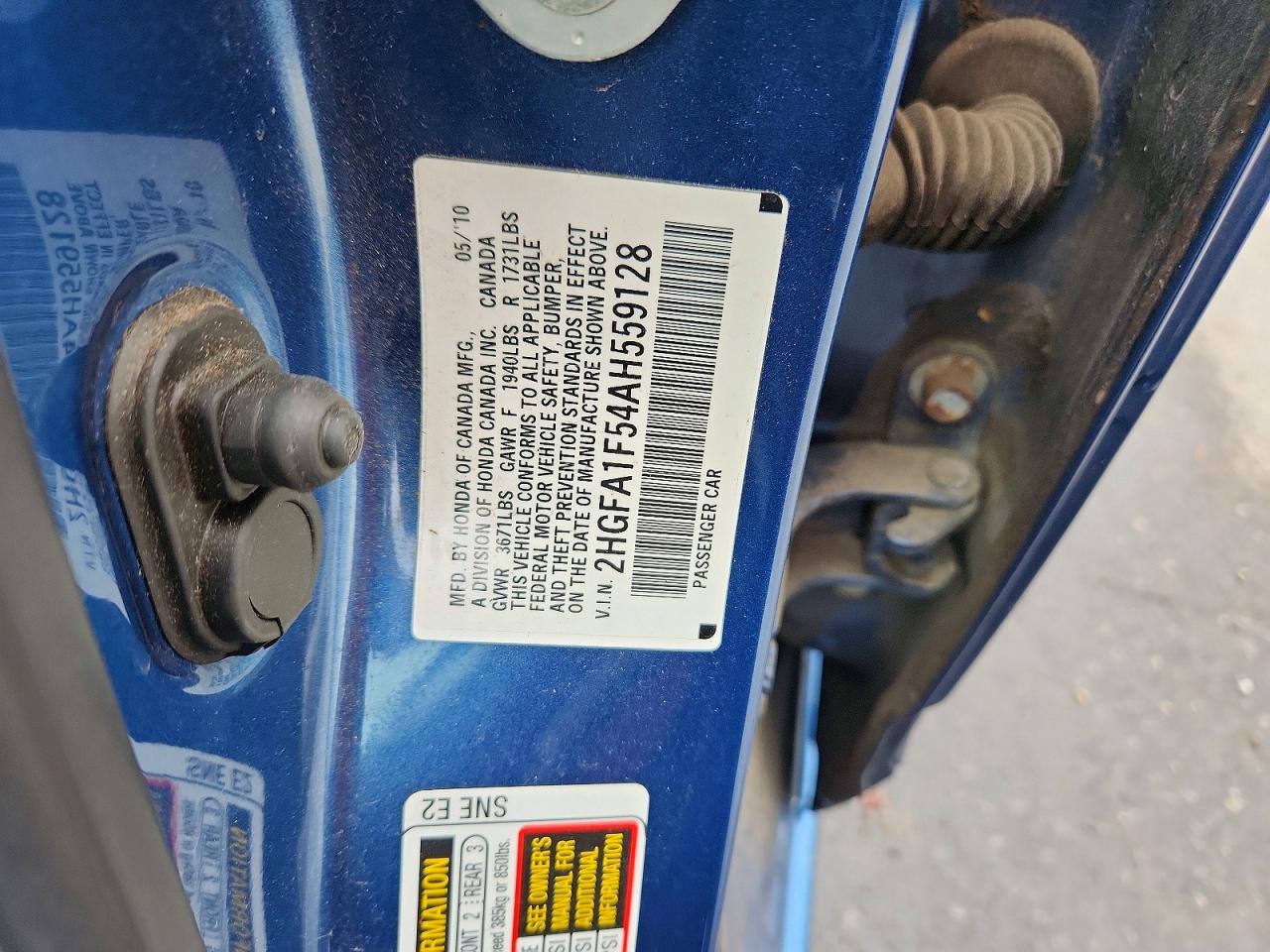 2010 Honda Civic Lx Blue vin: 2HGFA1F54AH559128