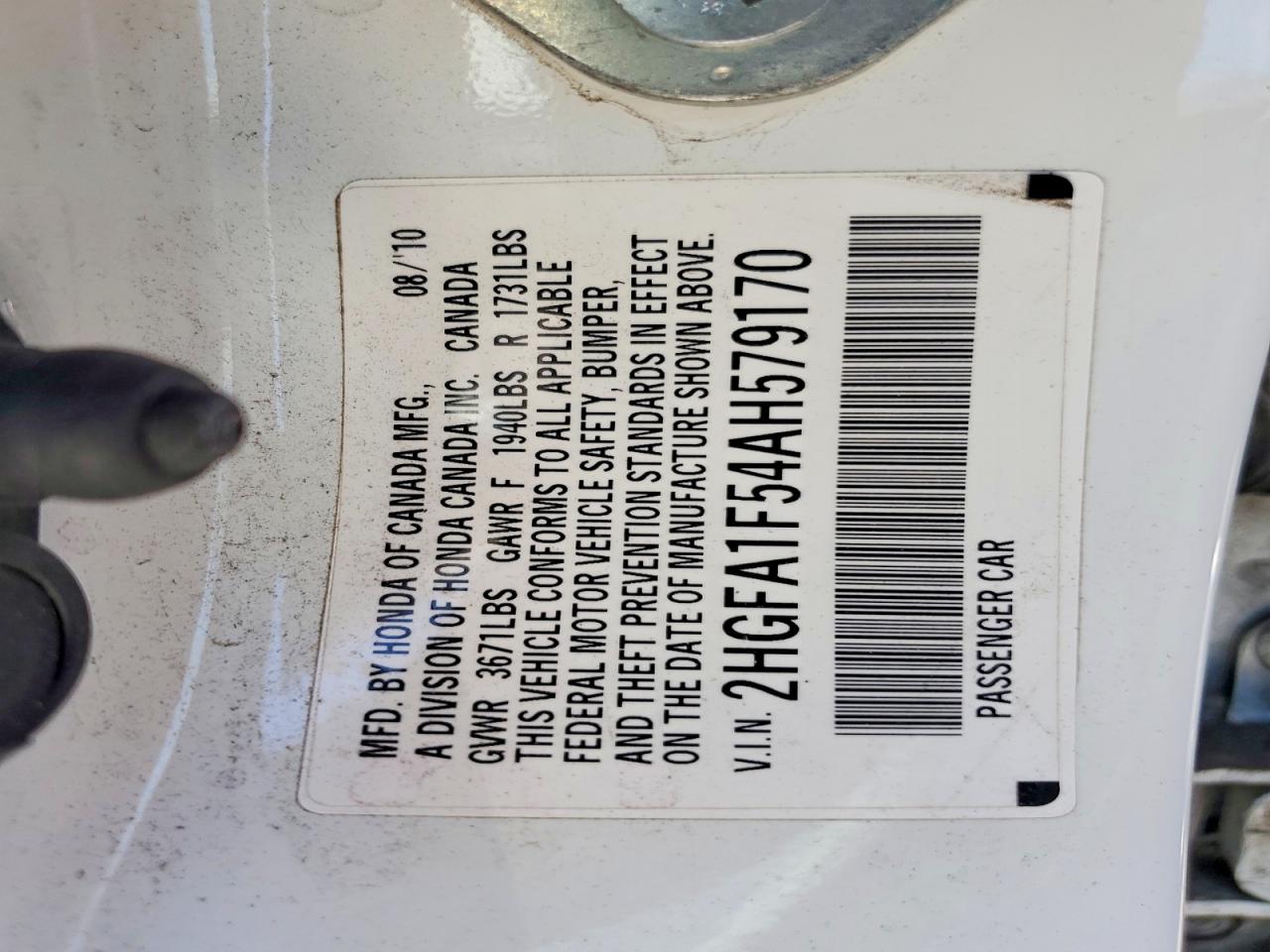 2010 Honda Civic Lx White vin: 2HGFA1F54AH579170