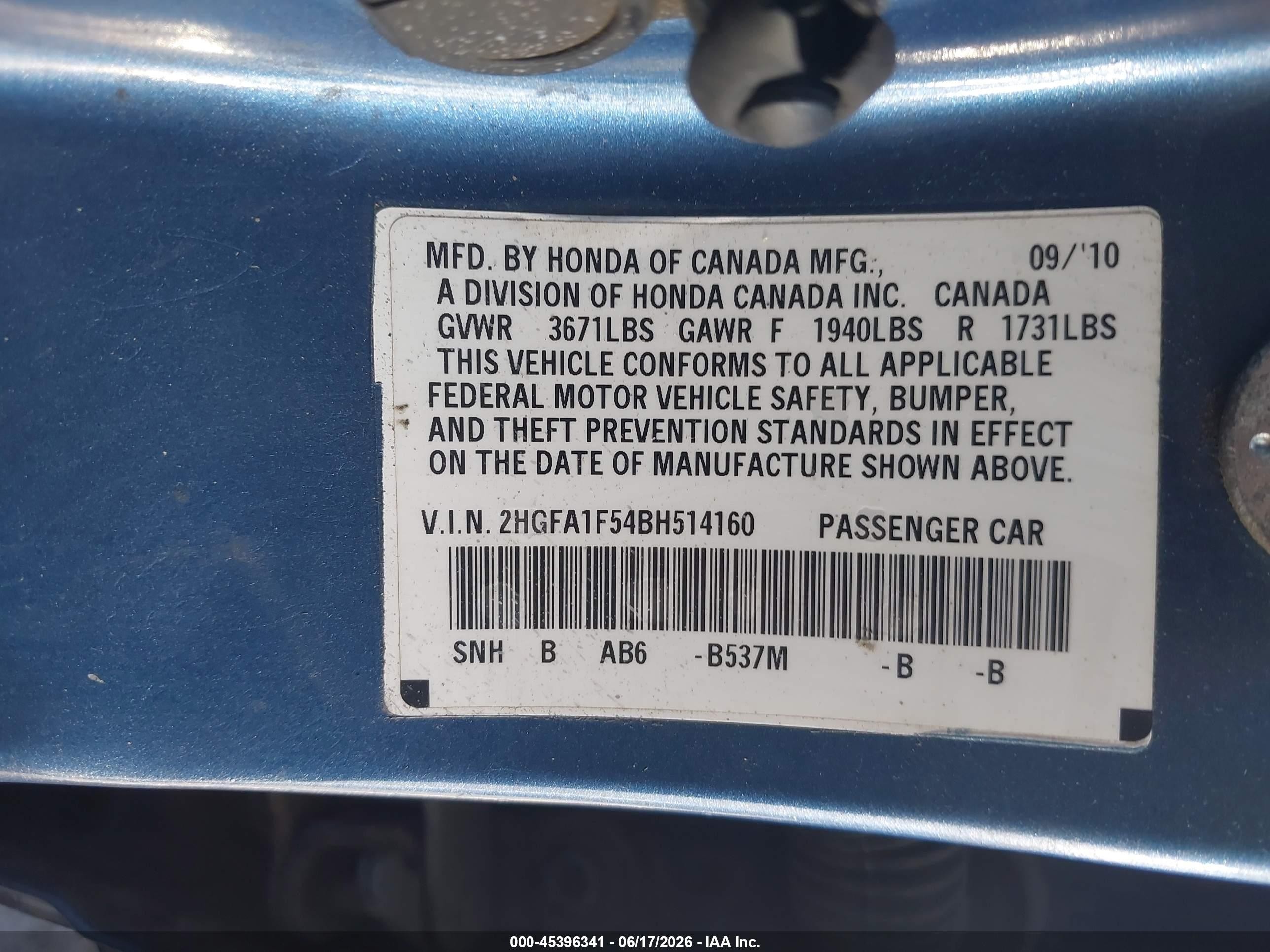 2011 Honda Civic Lx Blue vin: 2HGFA1F54BH514160