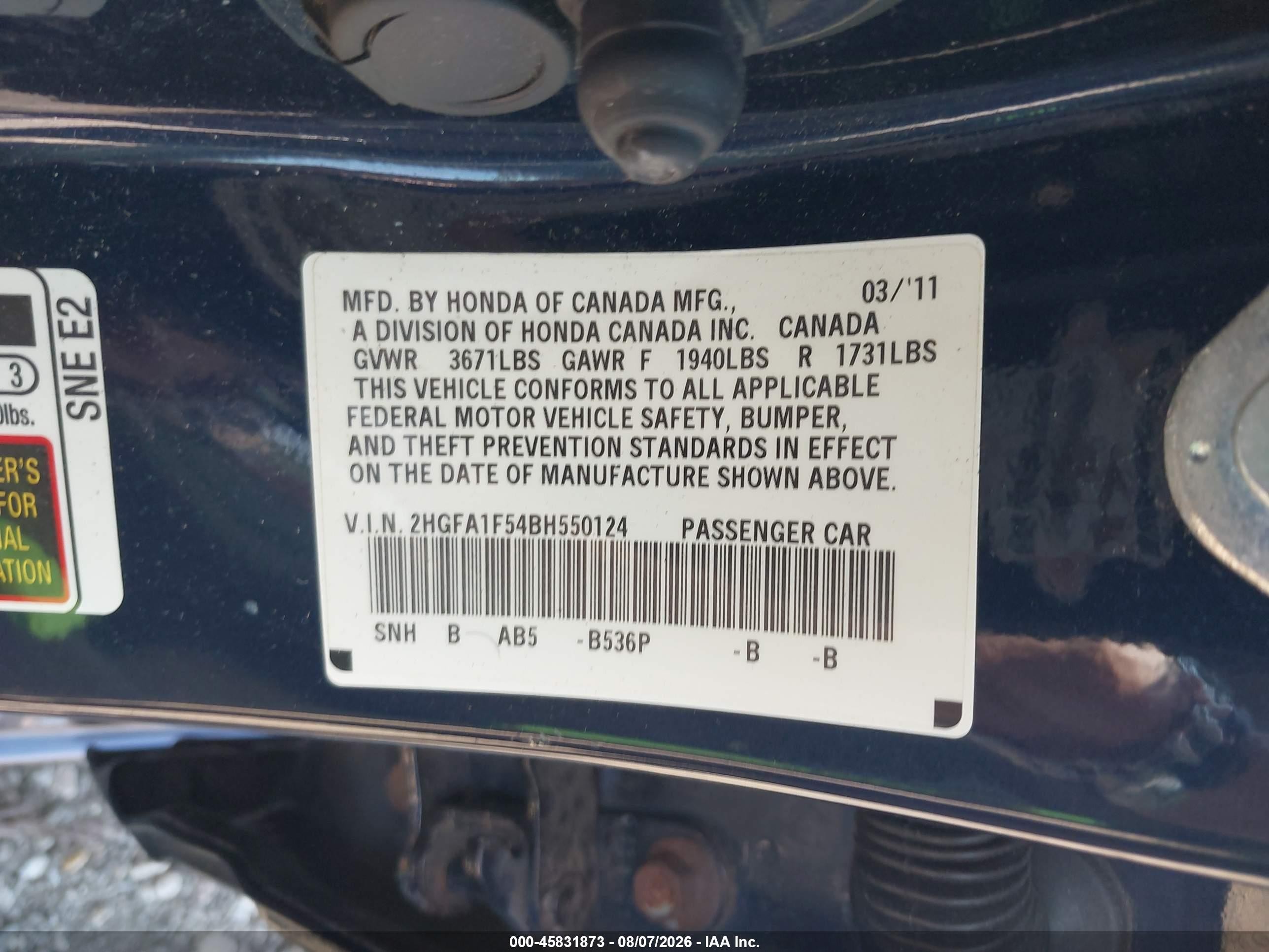 2011 Honda Civic Lx Blue vin: 2HGFA1F54BH550124