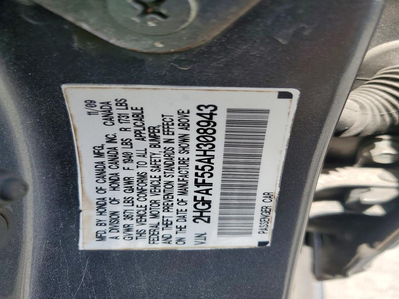 2010 Honda Civic Lx Угольный vin: 2HGFA1F55AH308943