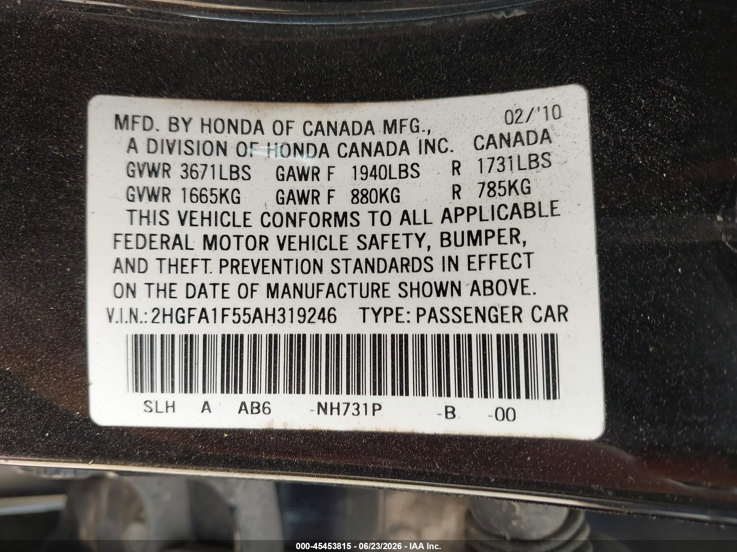 2010 Honda Civic Lx Black vin: 2HGFA1F55AH319246