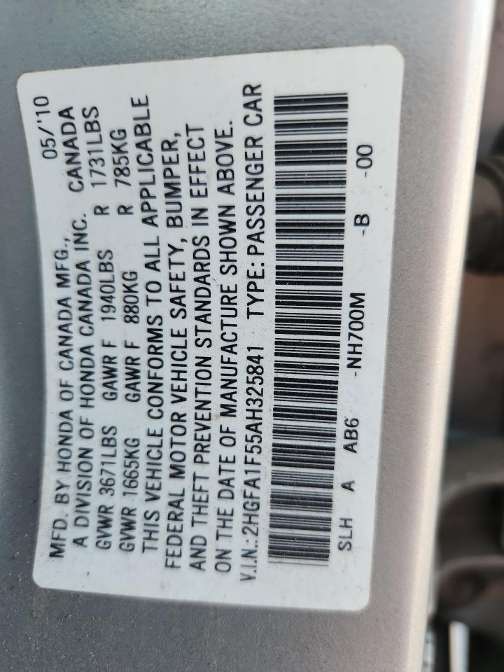 2010 Honda Civic Lx Серебряный vin: 2HGFA1F55AH325841