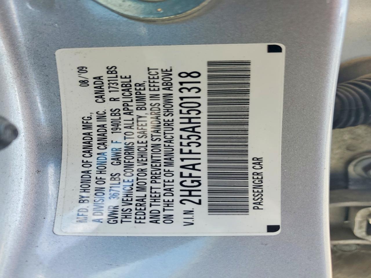 2010 Honda Civic Lx Серебряный vin: 2HGFA1F55AH501318