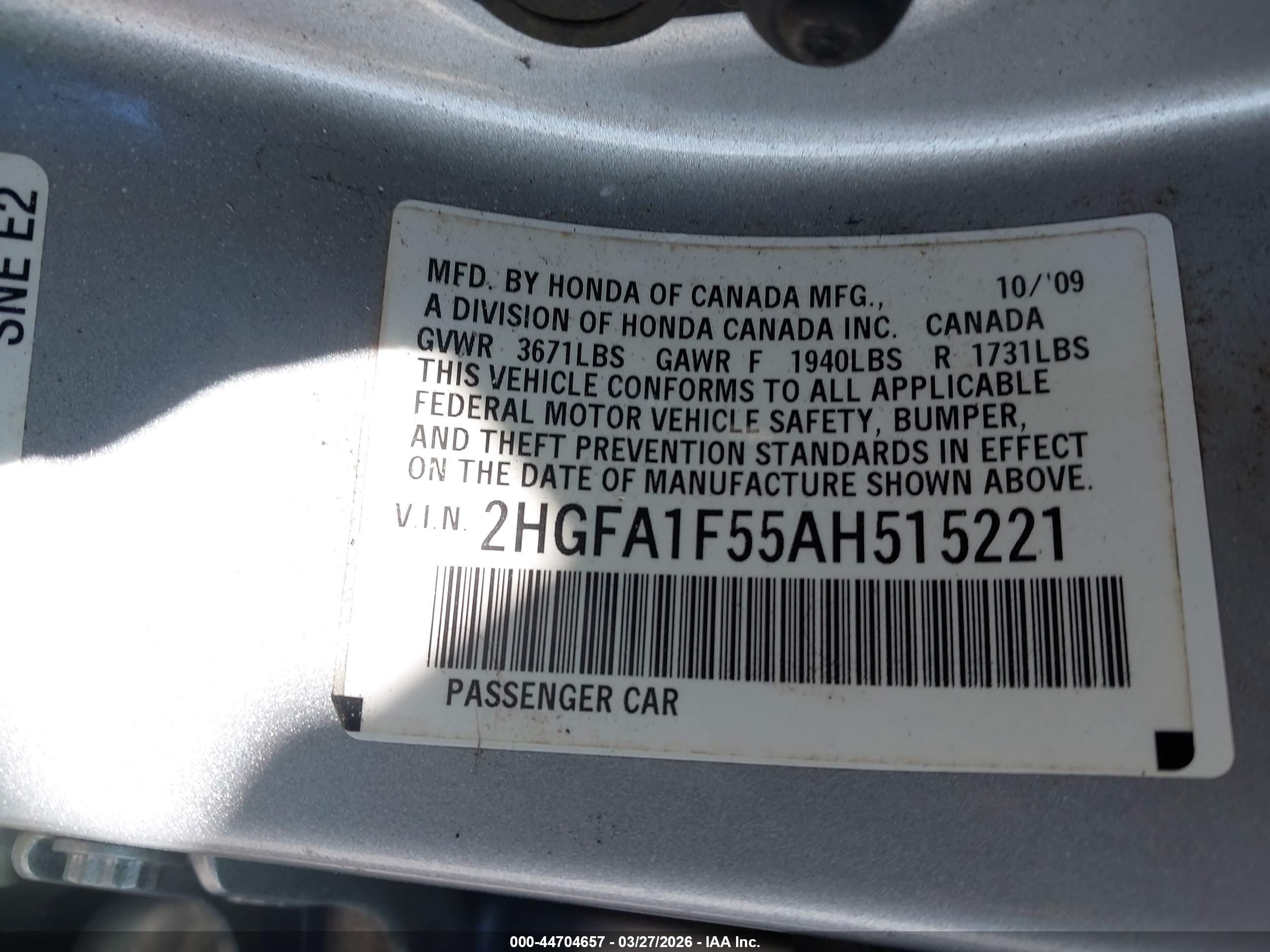 2010 Honda Civic Lx Silver vin: 2HGFA1F55AH515221