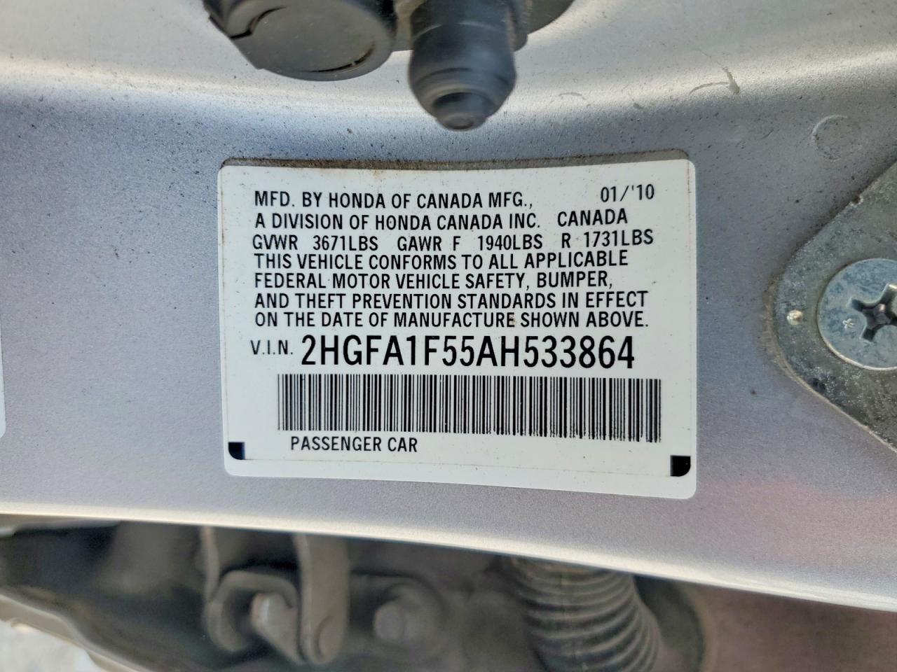 2010 Honda Civic Lx Silver vin: 2HGFA1F55AH533864