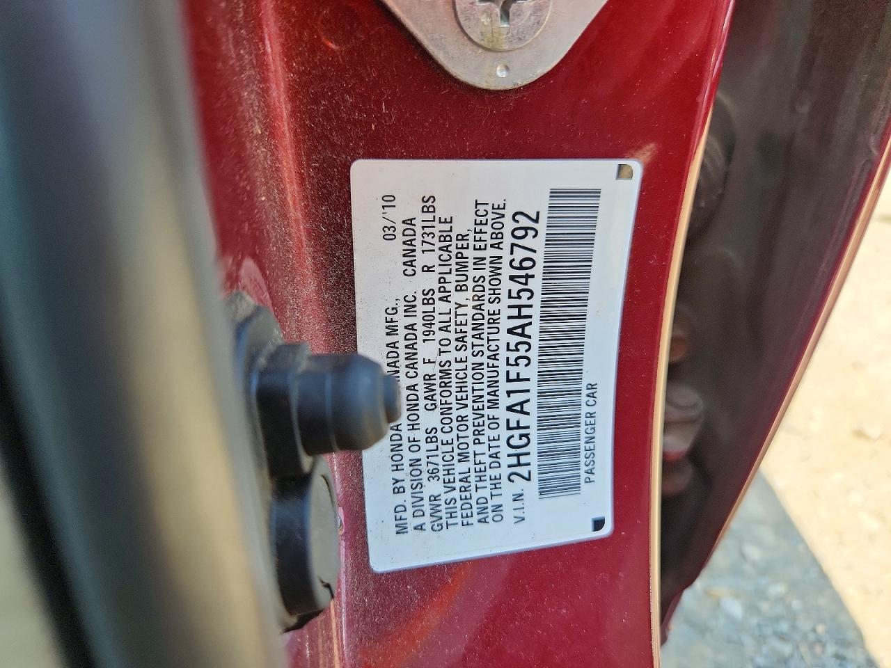 2010 Honda Civic Lx Maroon vin: 2HGFA1F55AH546792