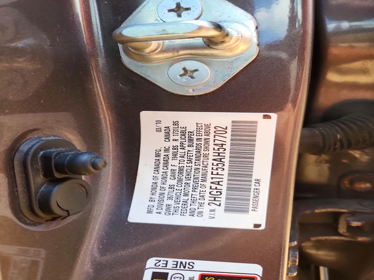 2010 Honda Civic Серебряный vin: 2HGFA1F55AH547702