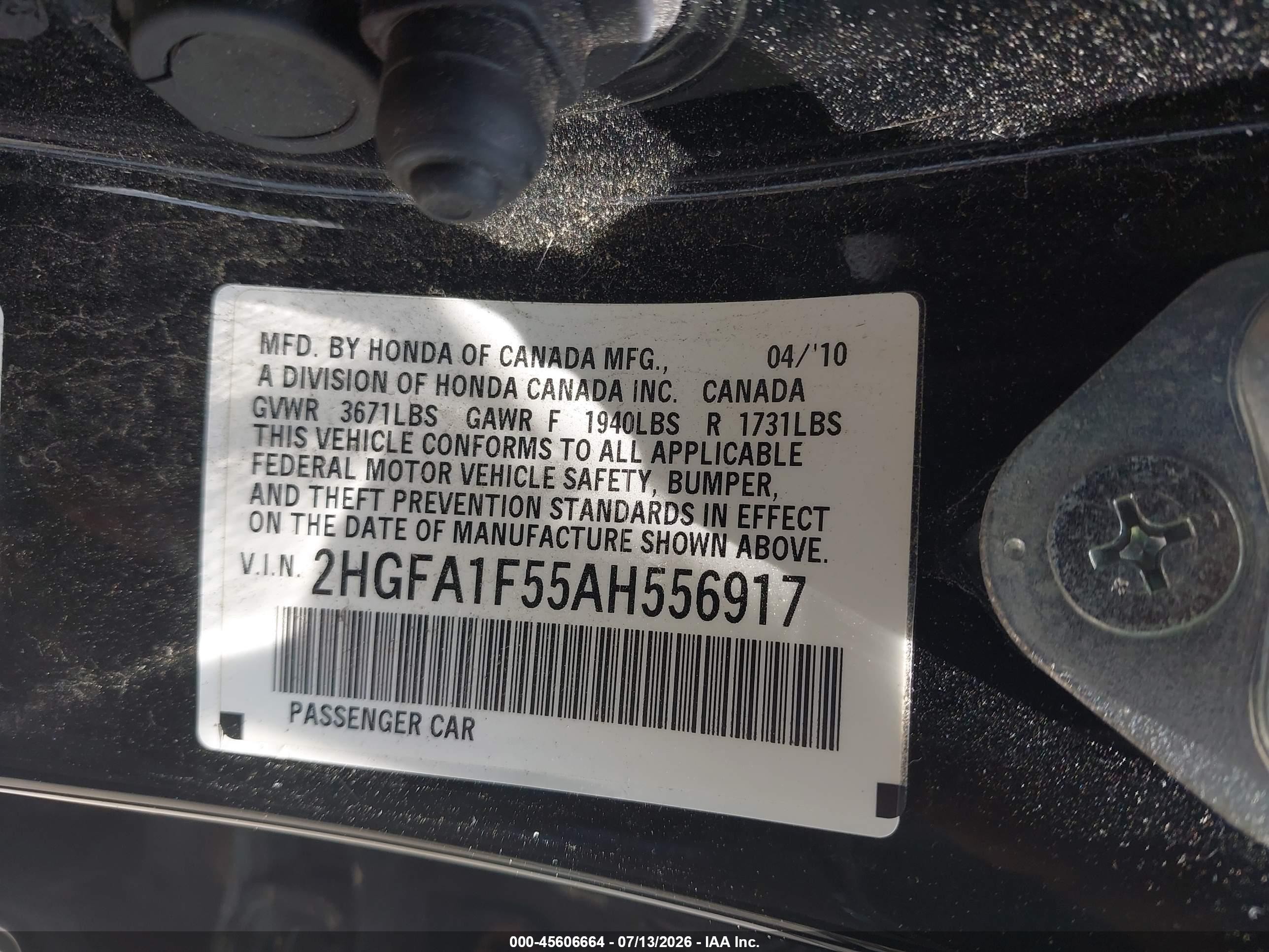 2010 Honda Civic Lx Black vin: 2HGFA1F55AH556917