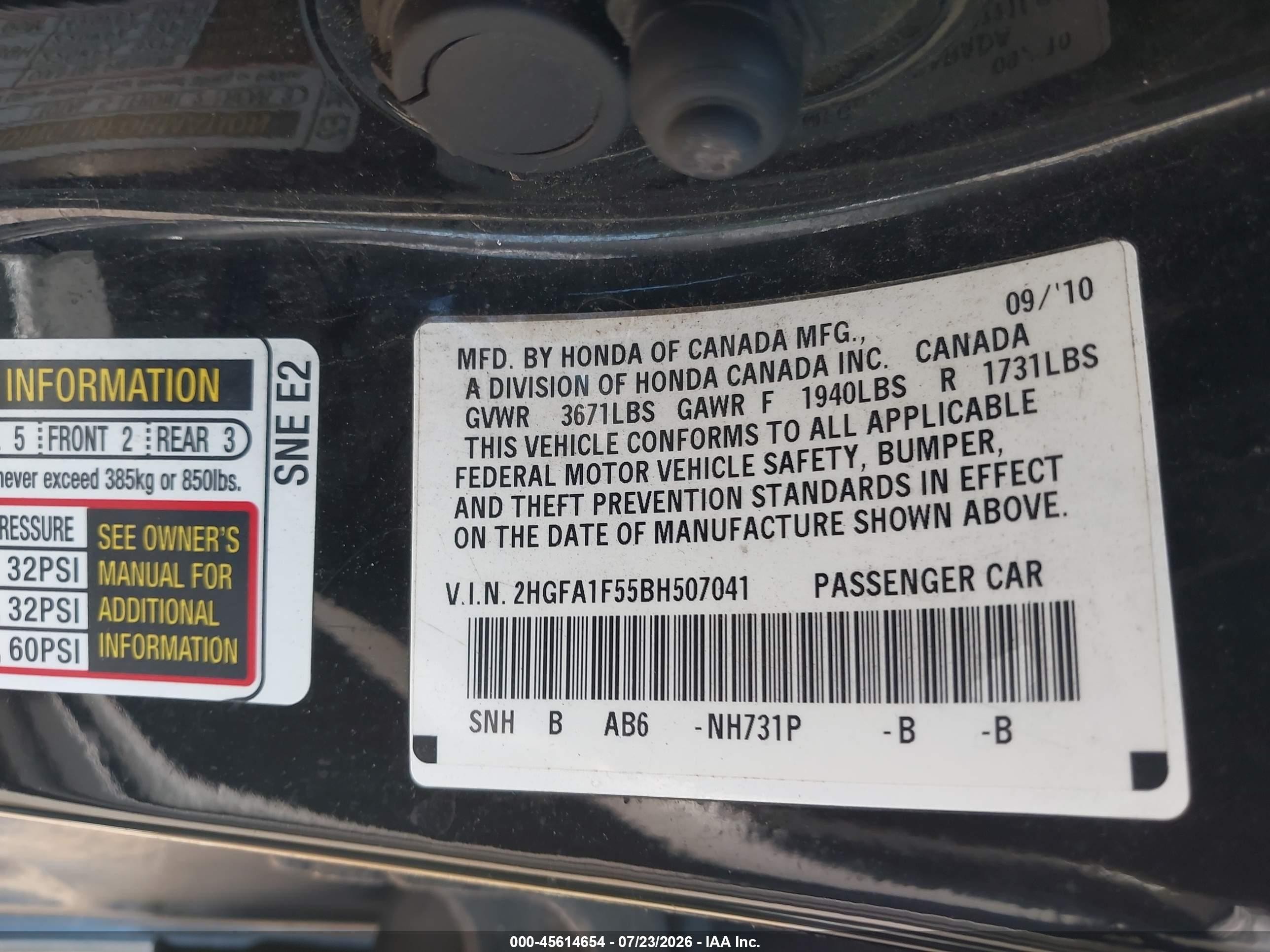 2011 Honda Civic Lx Black vin: 2HGFA1F55BH507041