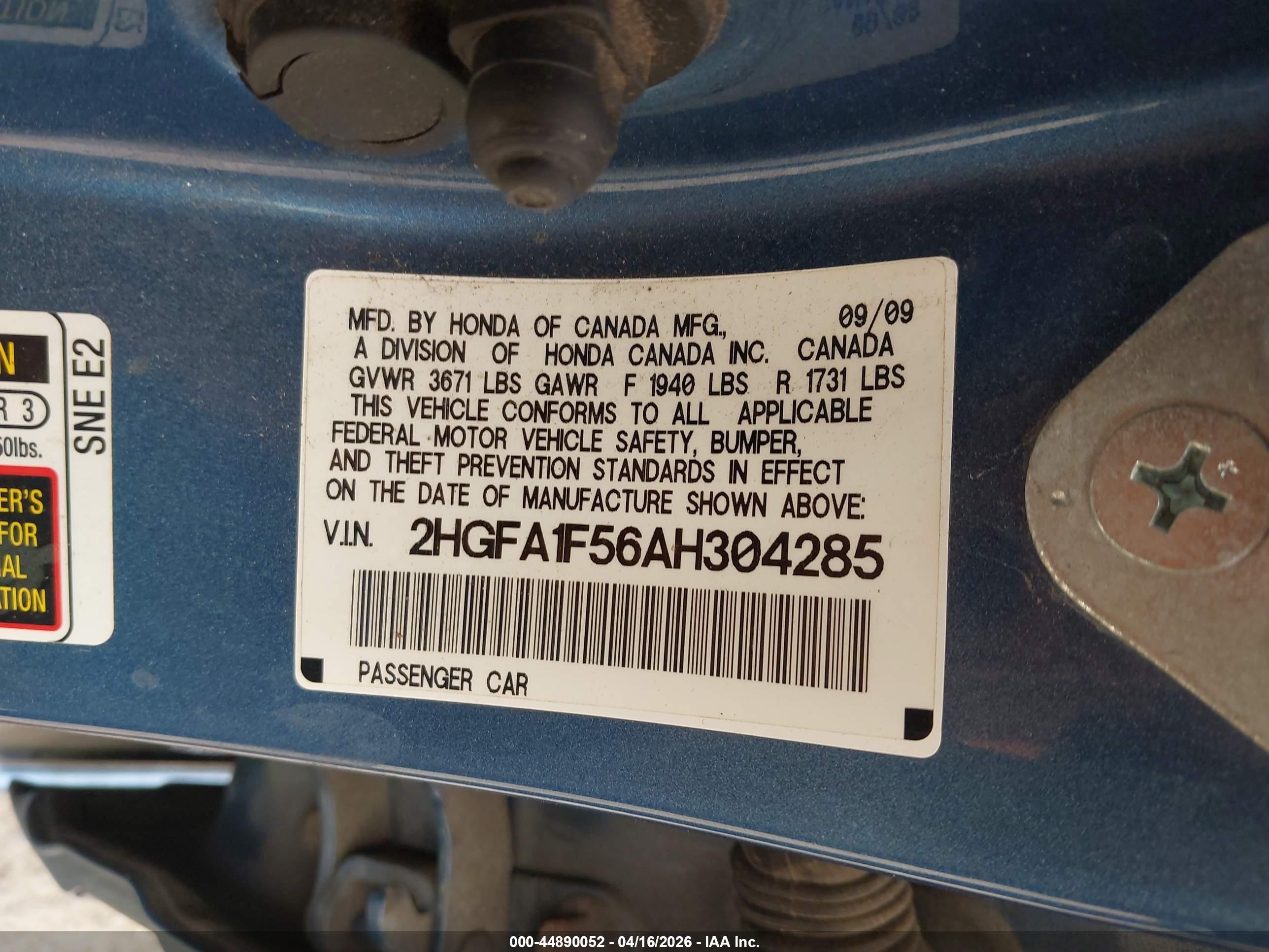 2010 Honda Civic Lx Blue vin: 2HGFA1F56AH304285