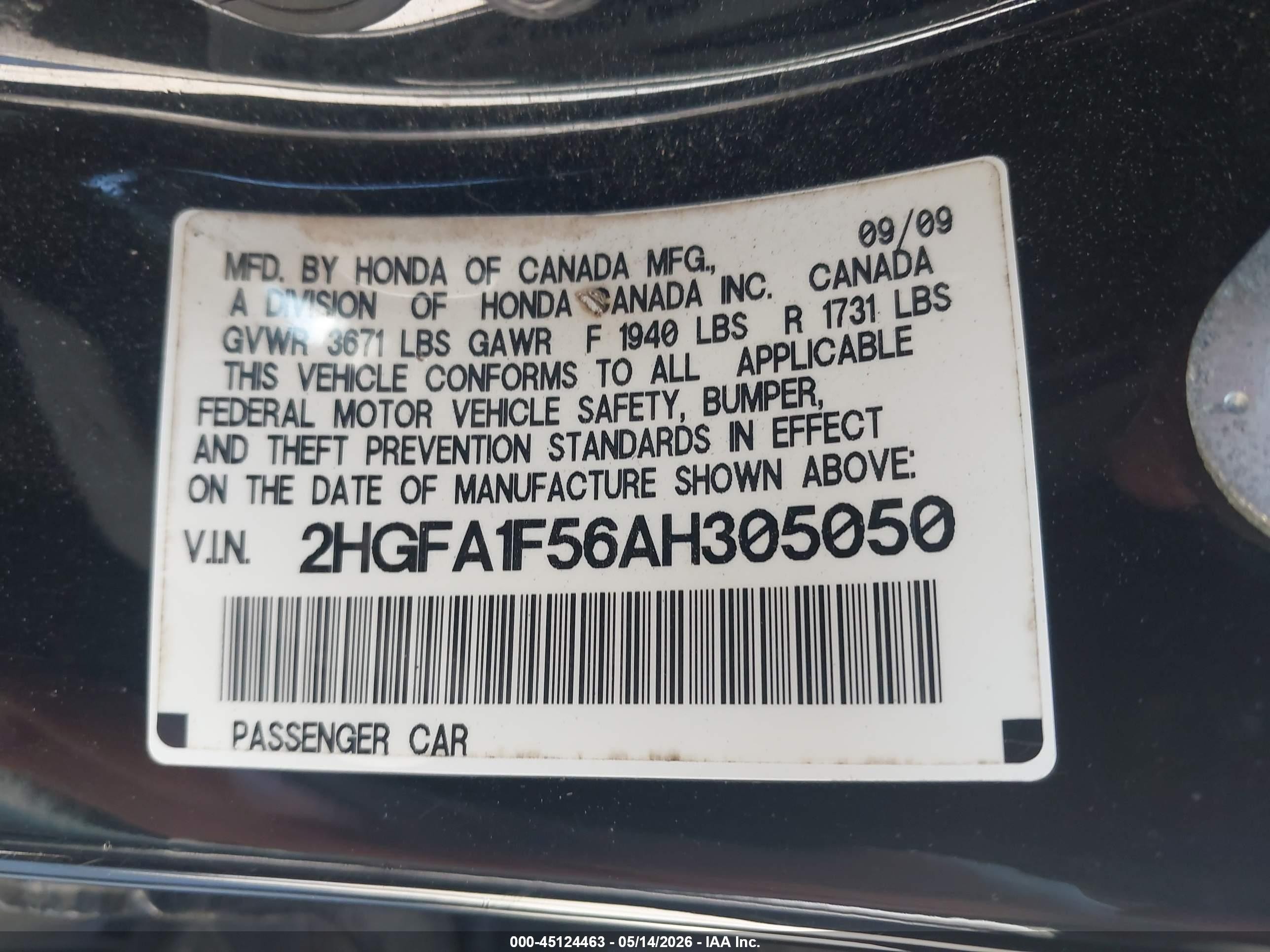 2010 Honda Civic Lx Black vin: 2HGFA1F56AH305050