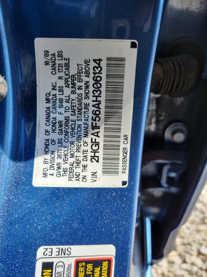 2010 Honda Civic Lx Blue vin: 2HGFA1F56AH306134