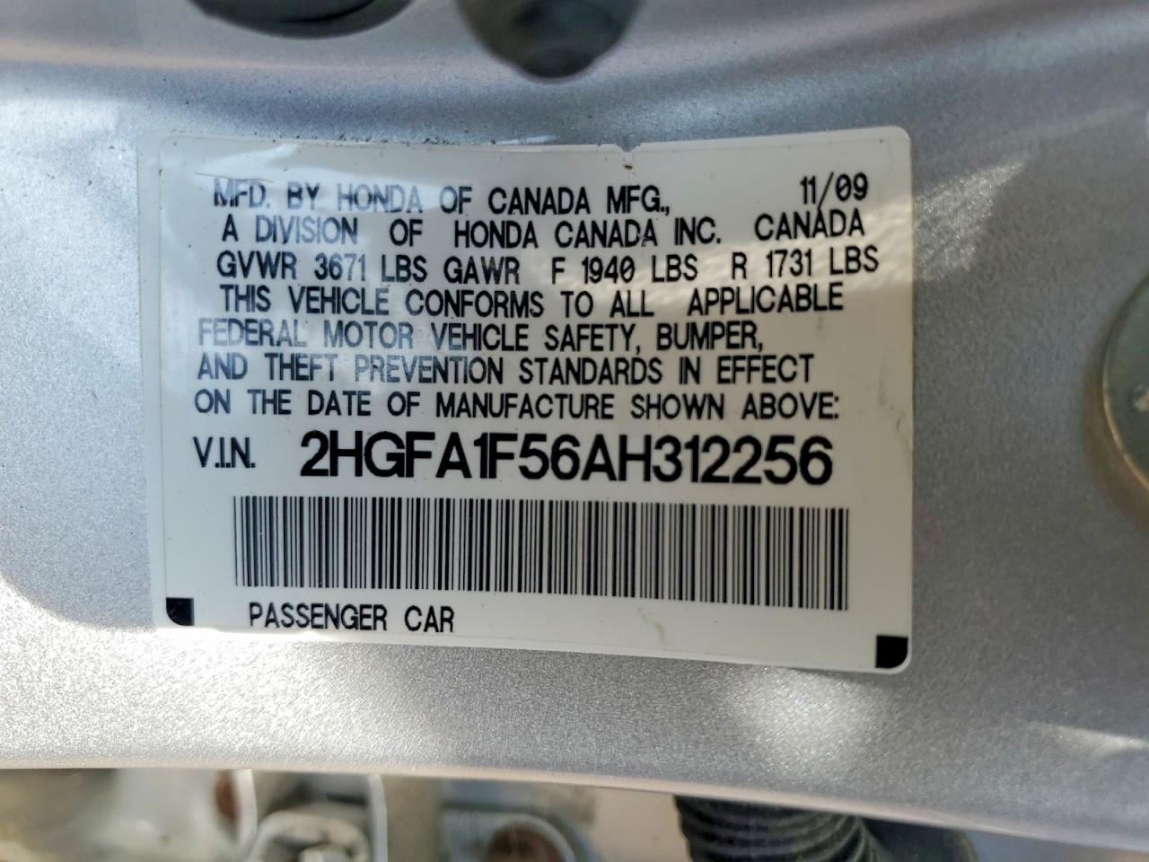 2010 Honda Civic Lx Silver vin: 2HGFA1F56AH312256