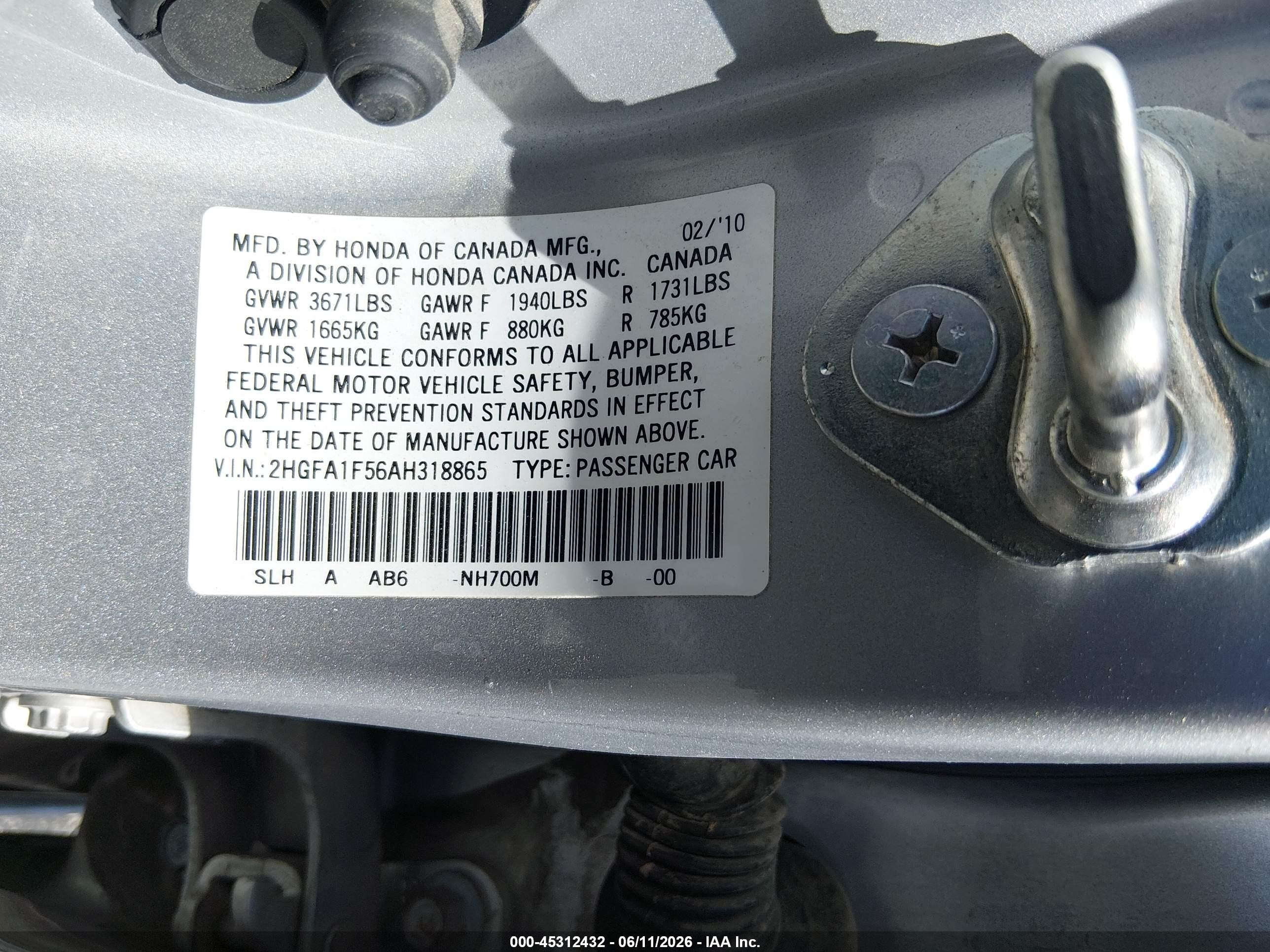 2010 Honda Civic Lx Silver vin: 2HGFA1F56AH318865