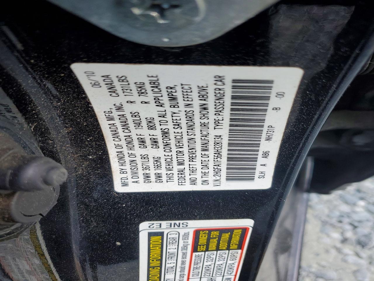 2010 Honda Civic Lx Black vin: 2HGFA1F56AH328134
