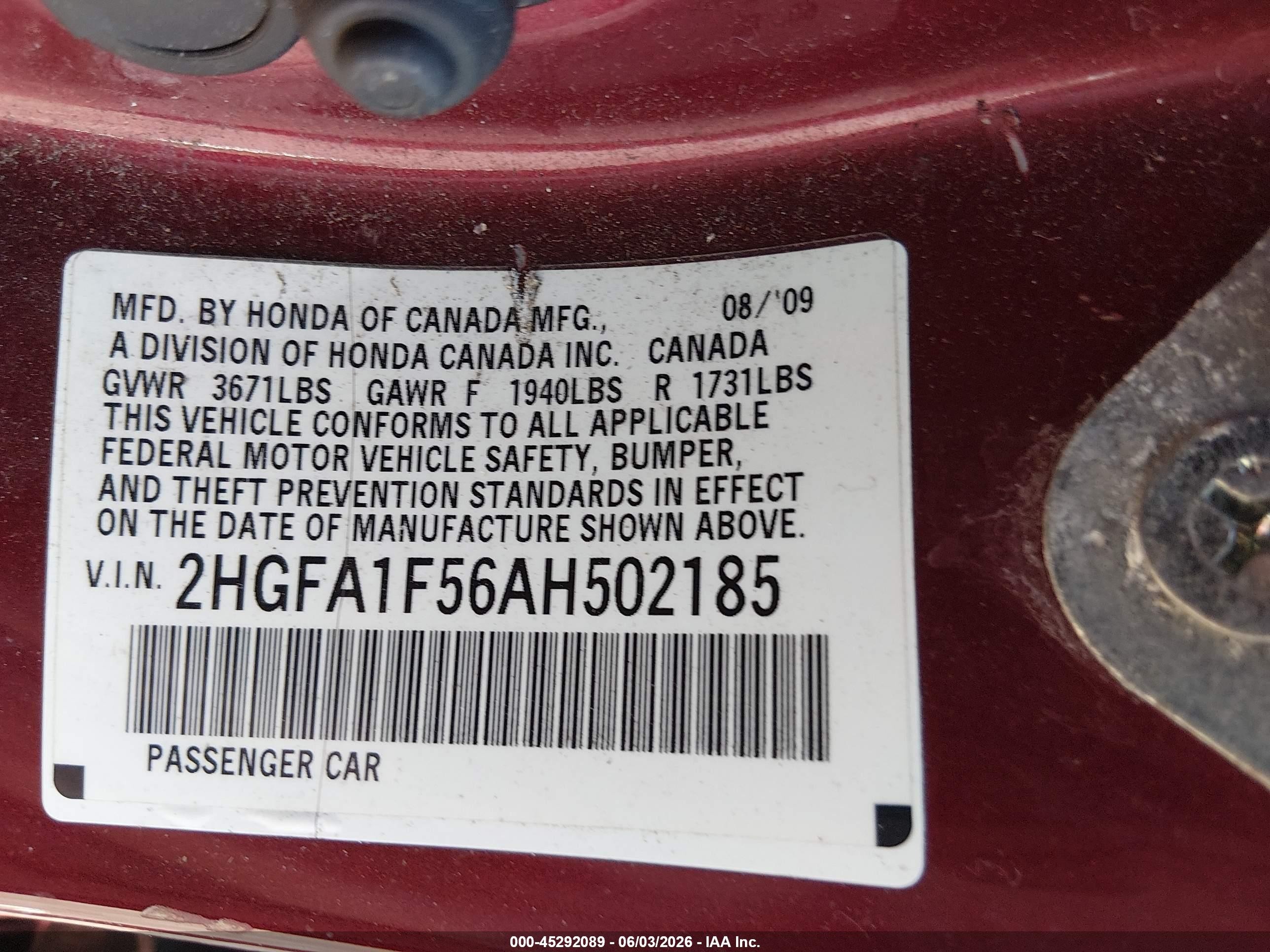 2010 Honda Civic Lx Красный vin: 2HGFA1F56AH502185