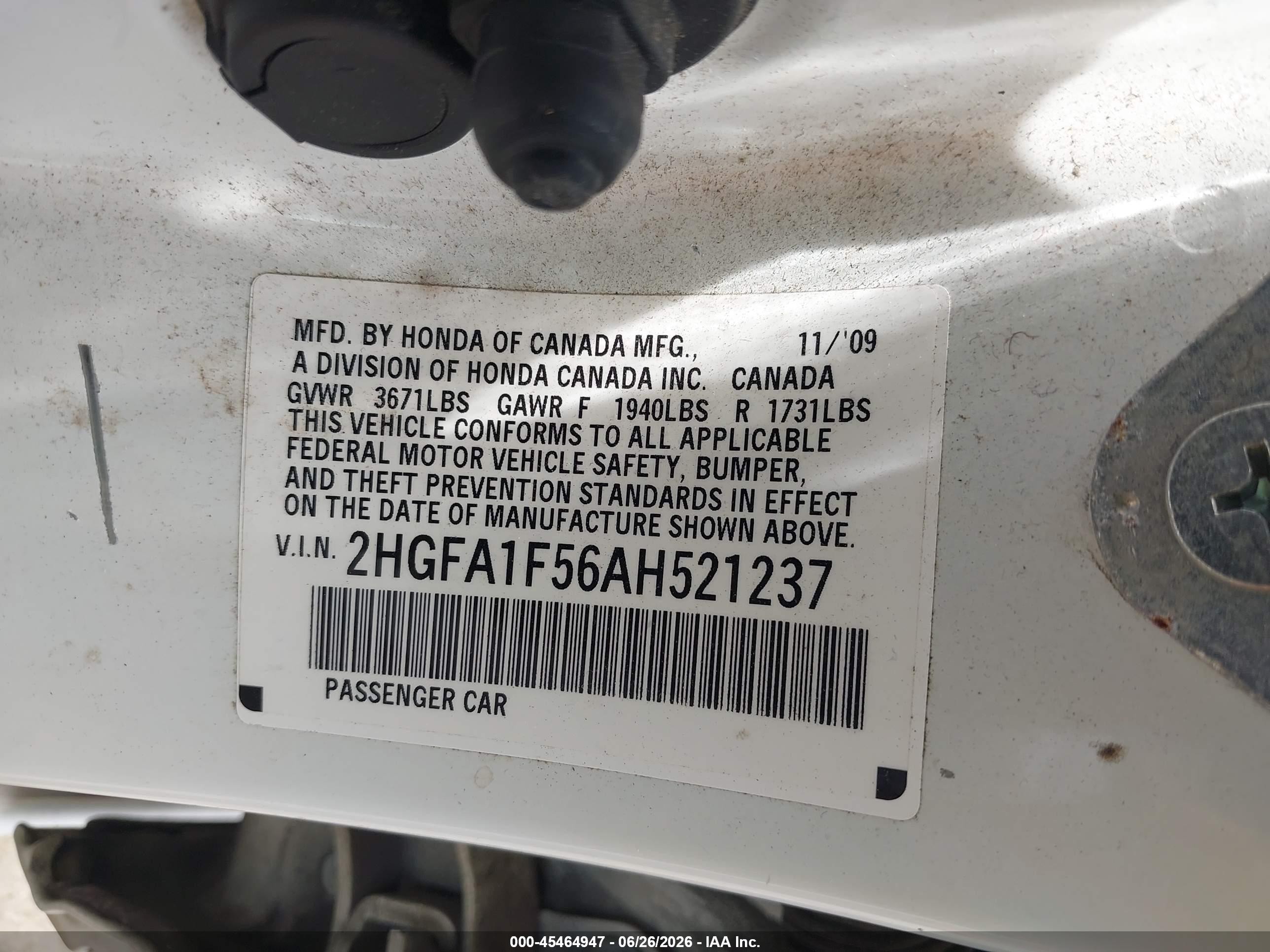 2010 Honda Civic Lx White vin: 2HGFA1F56AH521237