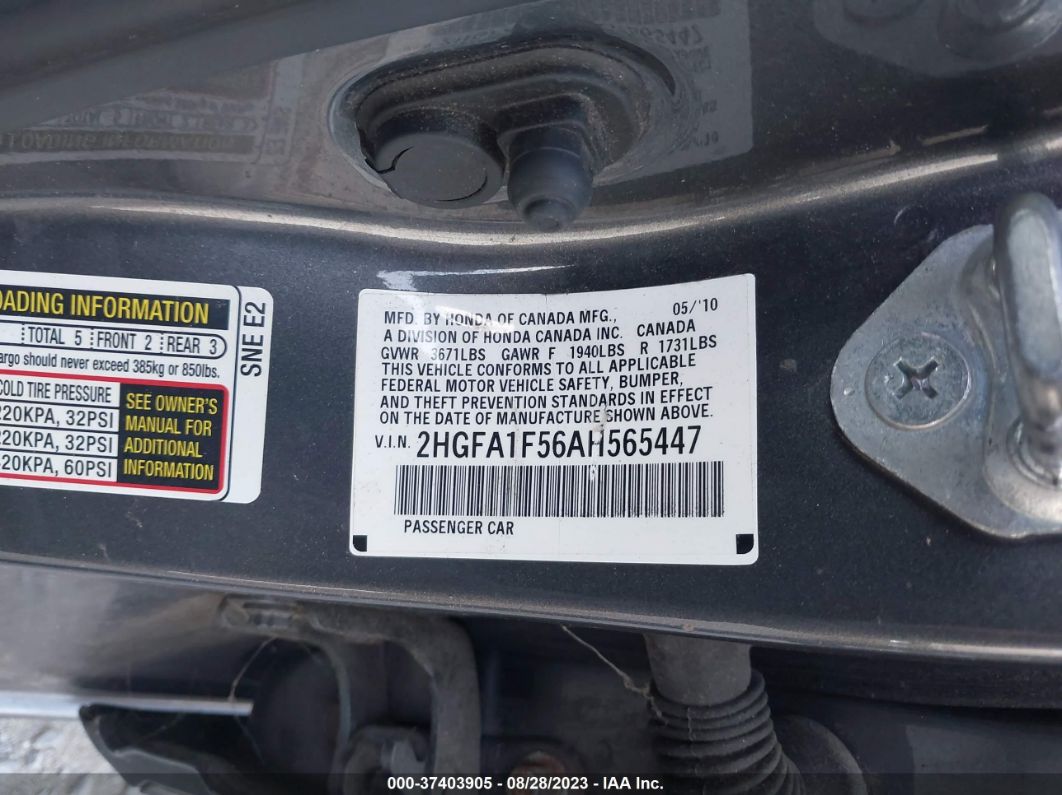 2010 Honda Civic Lx Gray vin: 2HGFA1F56AH565447