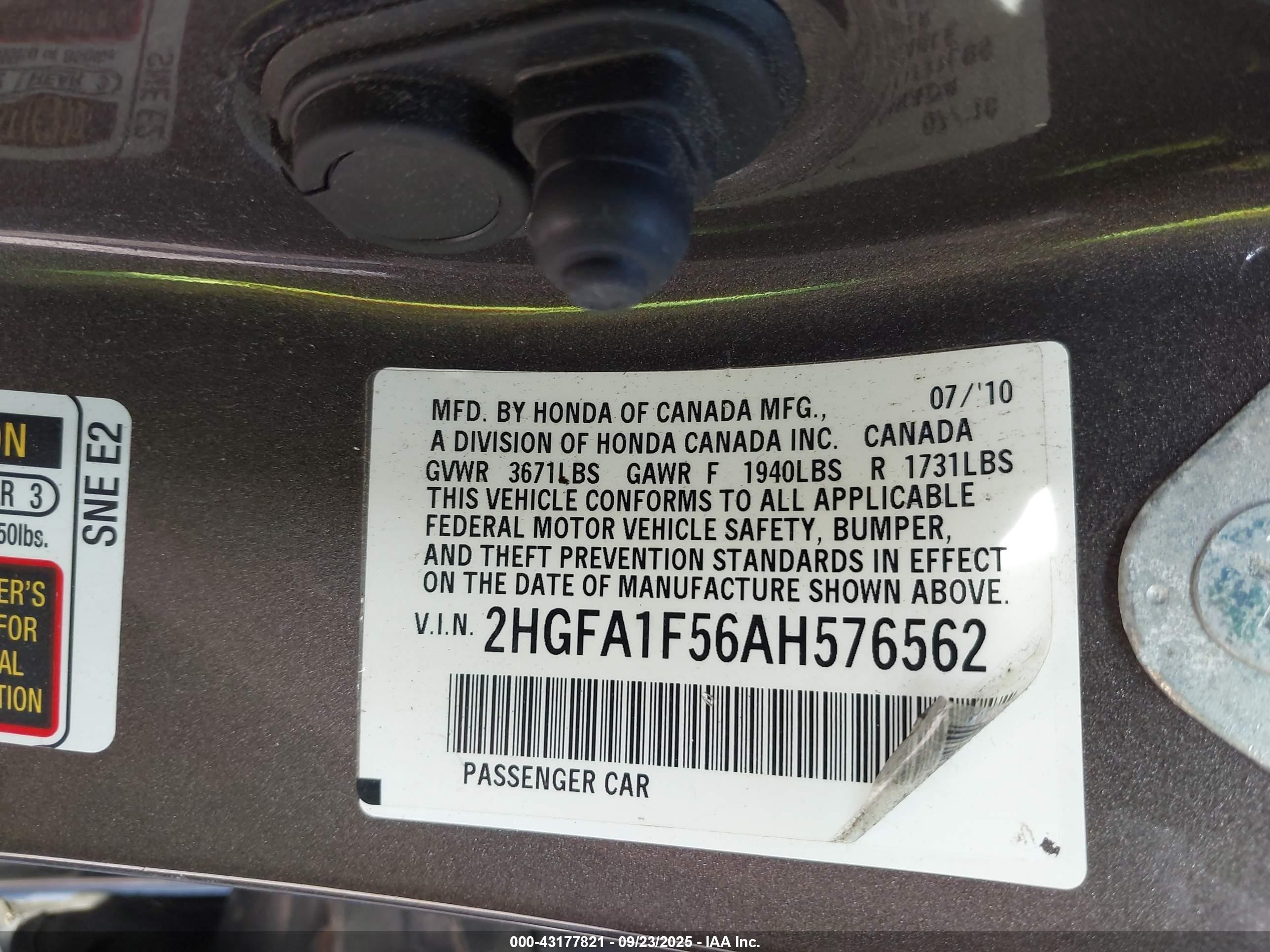 2010 Honda Civic Lx Серый vin: 2HGFA1F56AH576562