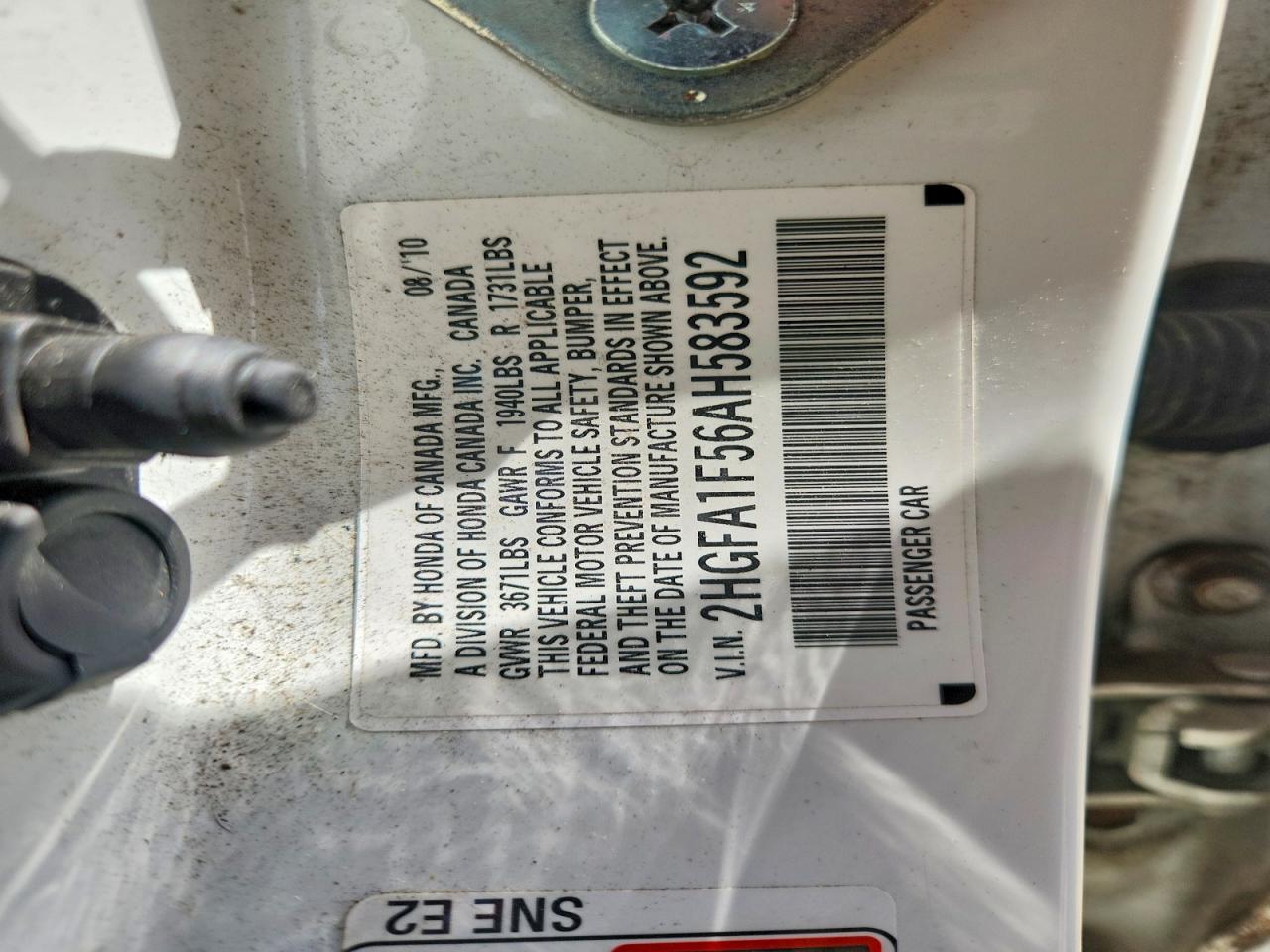 2010 Honda Civic Lx White vin: 2HGFA1F56AH583592